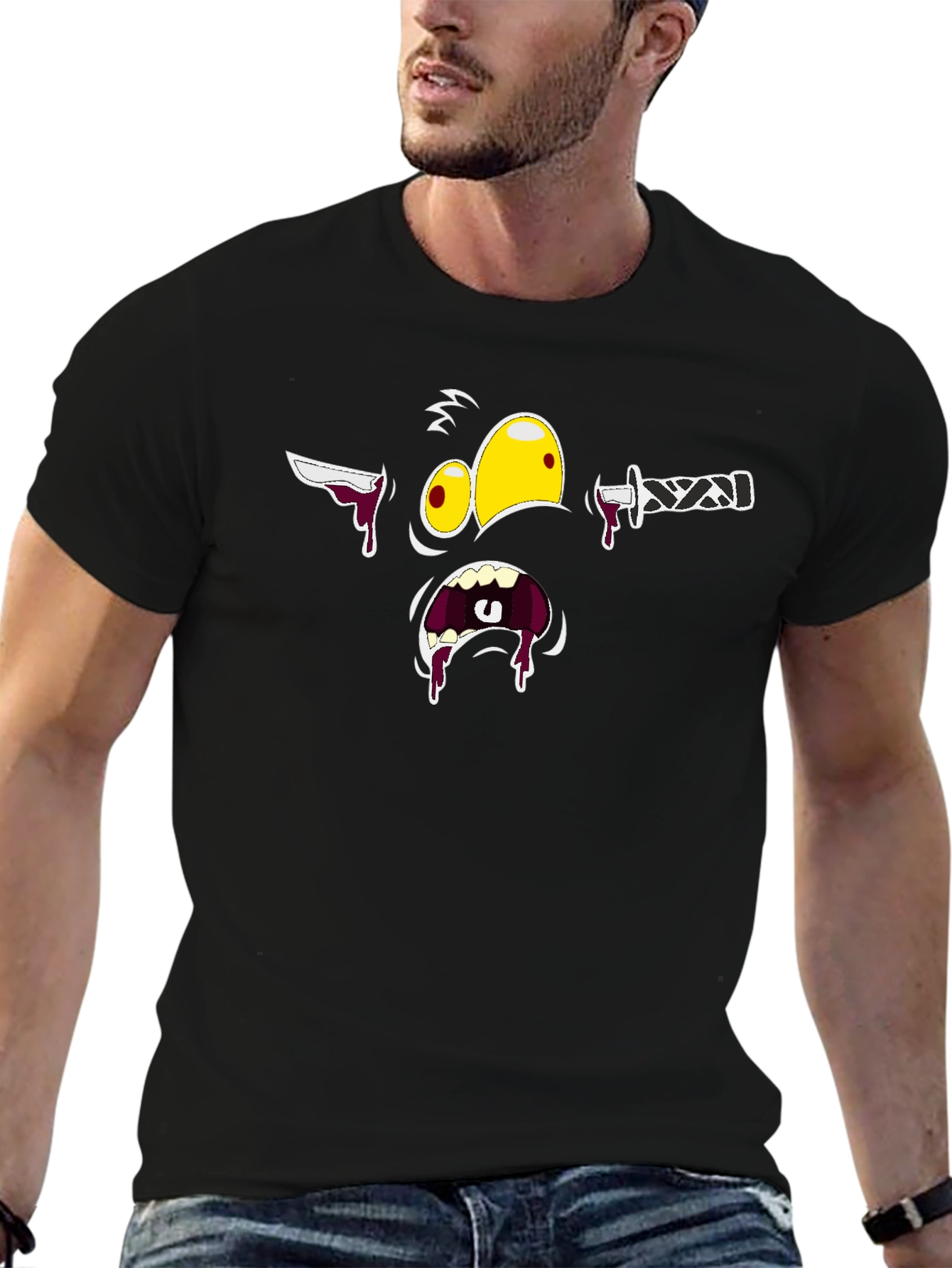 Gory Cartoon Face Black T-Shirt