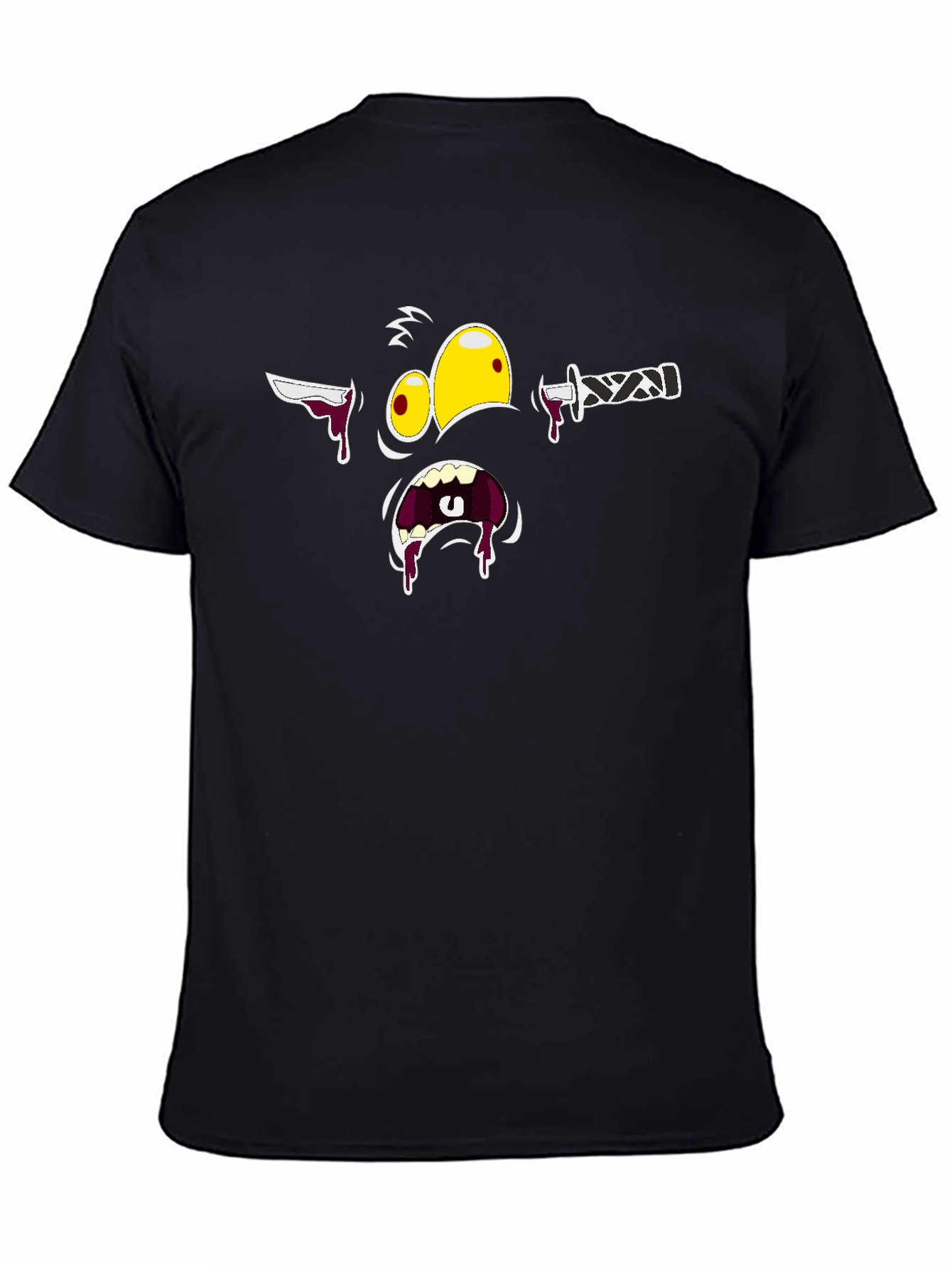 Gory Cartoon Face Black T-Shirt