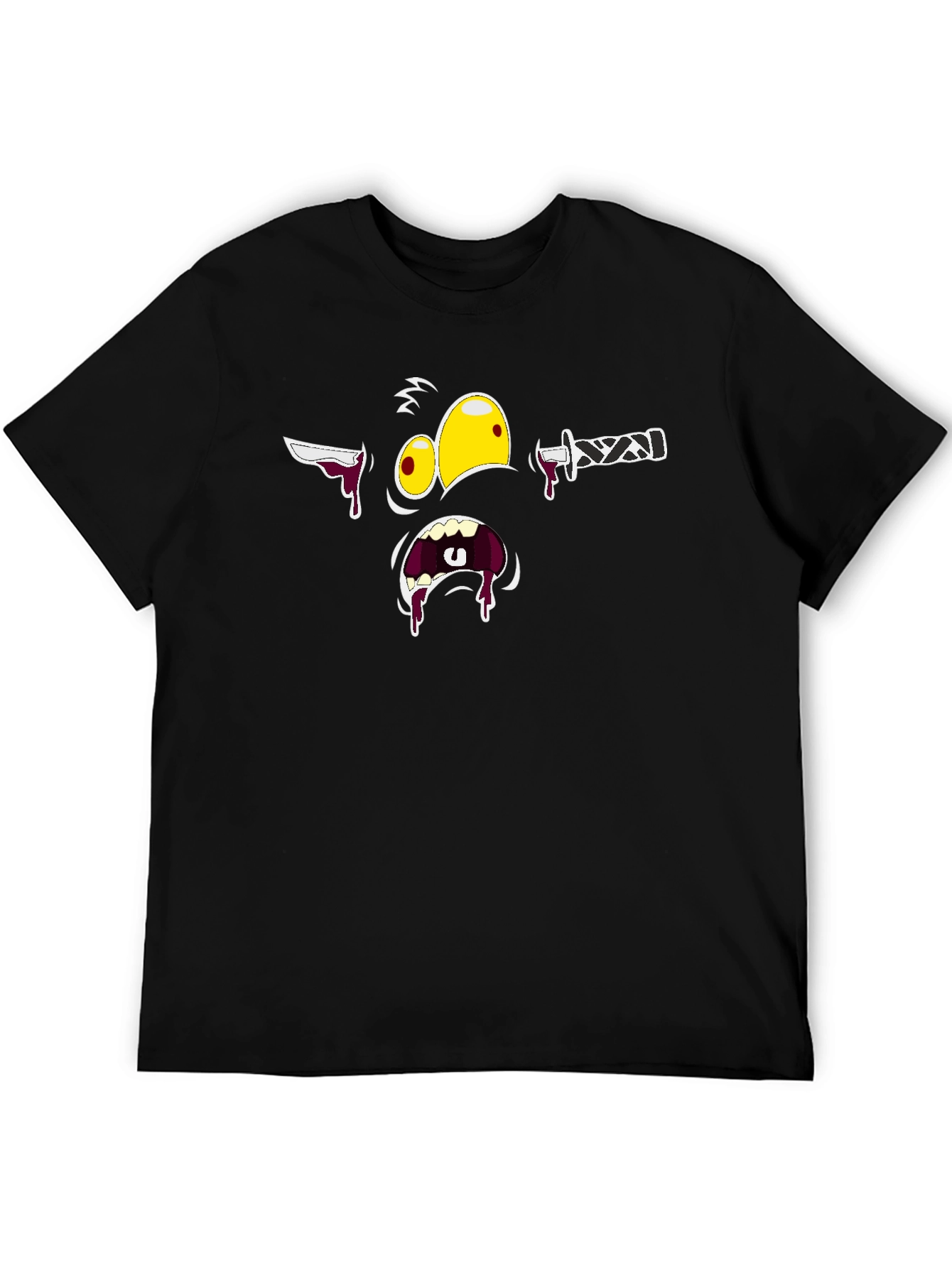 Gory Cartoon Face Black T-Shirt