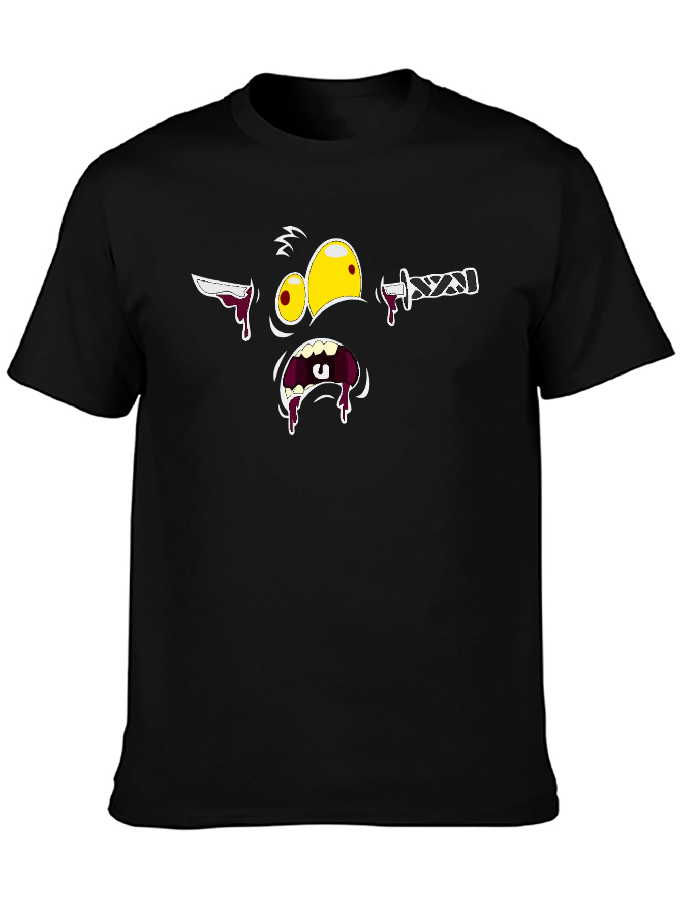 Gory Cartoon Face Black T-Shirt