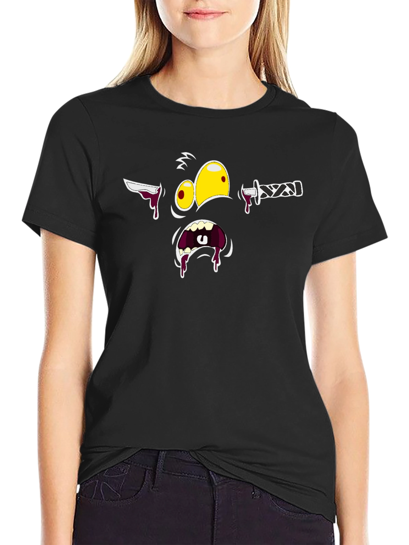 Gory Cartoon Face Black T-Shirt