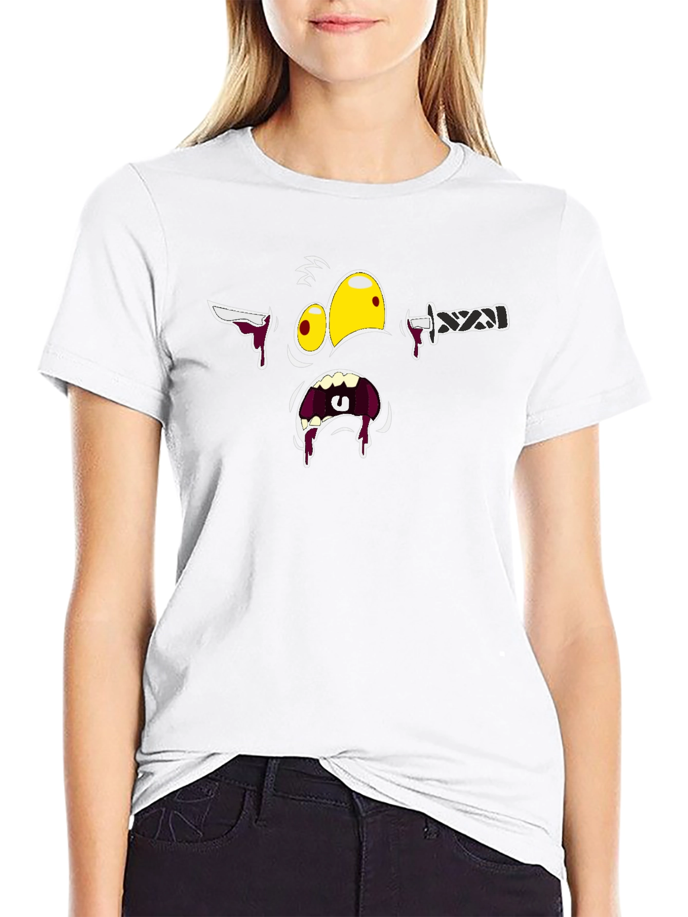 Gory Cartoon Face Black T-Shirt