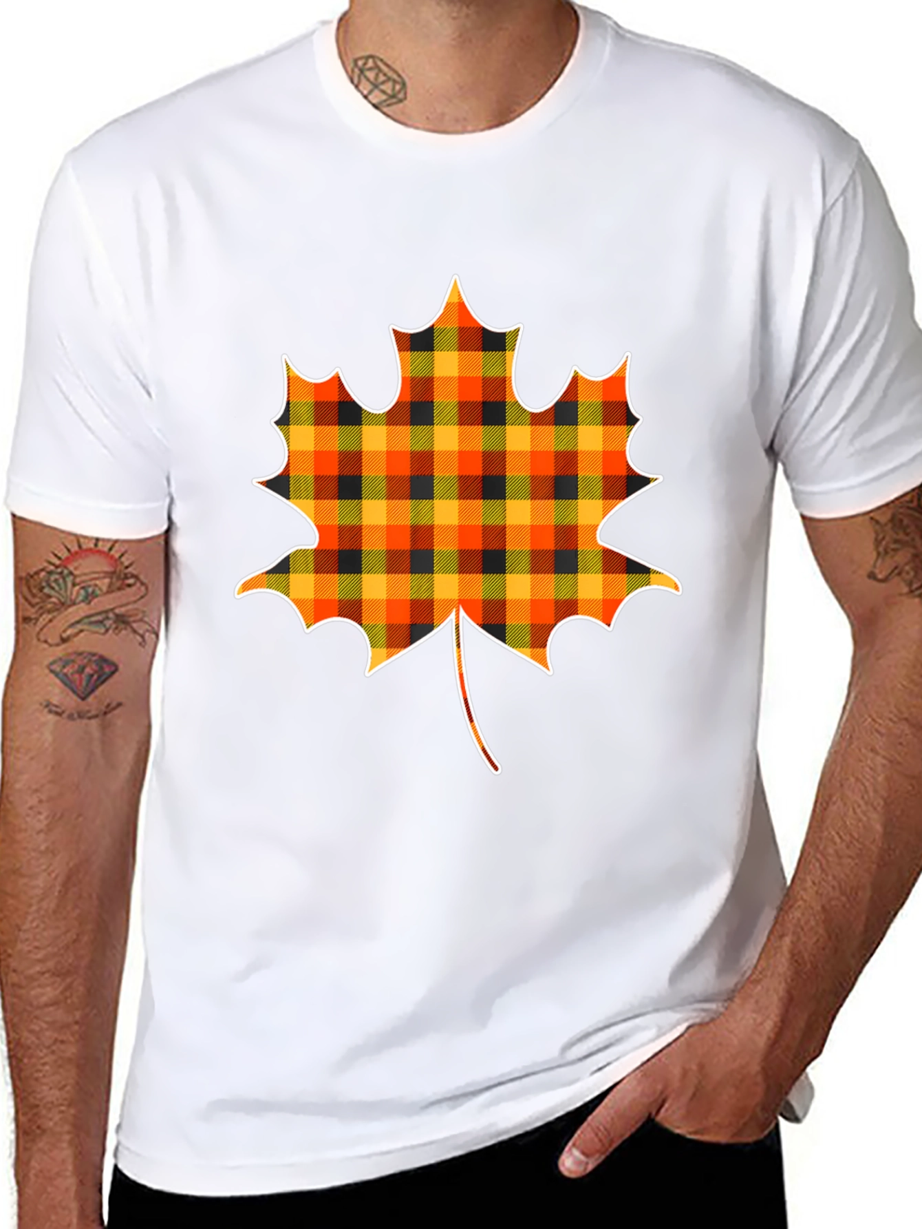 Plaid Maple Leaf T-Shirt Fall Tee