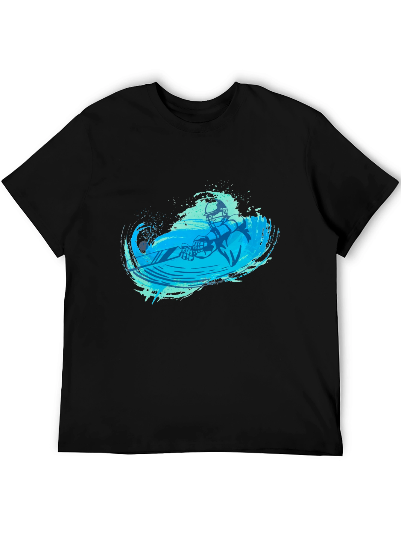 Black T-Shirt with Blue Water Skier Graphic