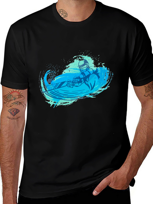 Black T-Shirt with Blue Water Skier Graphic