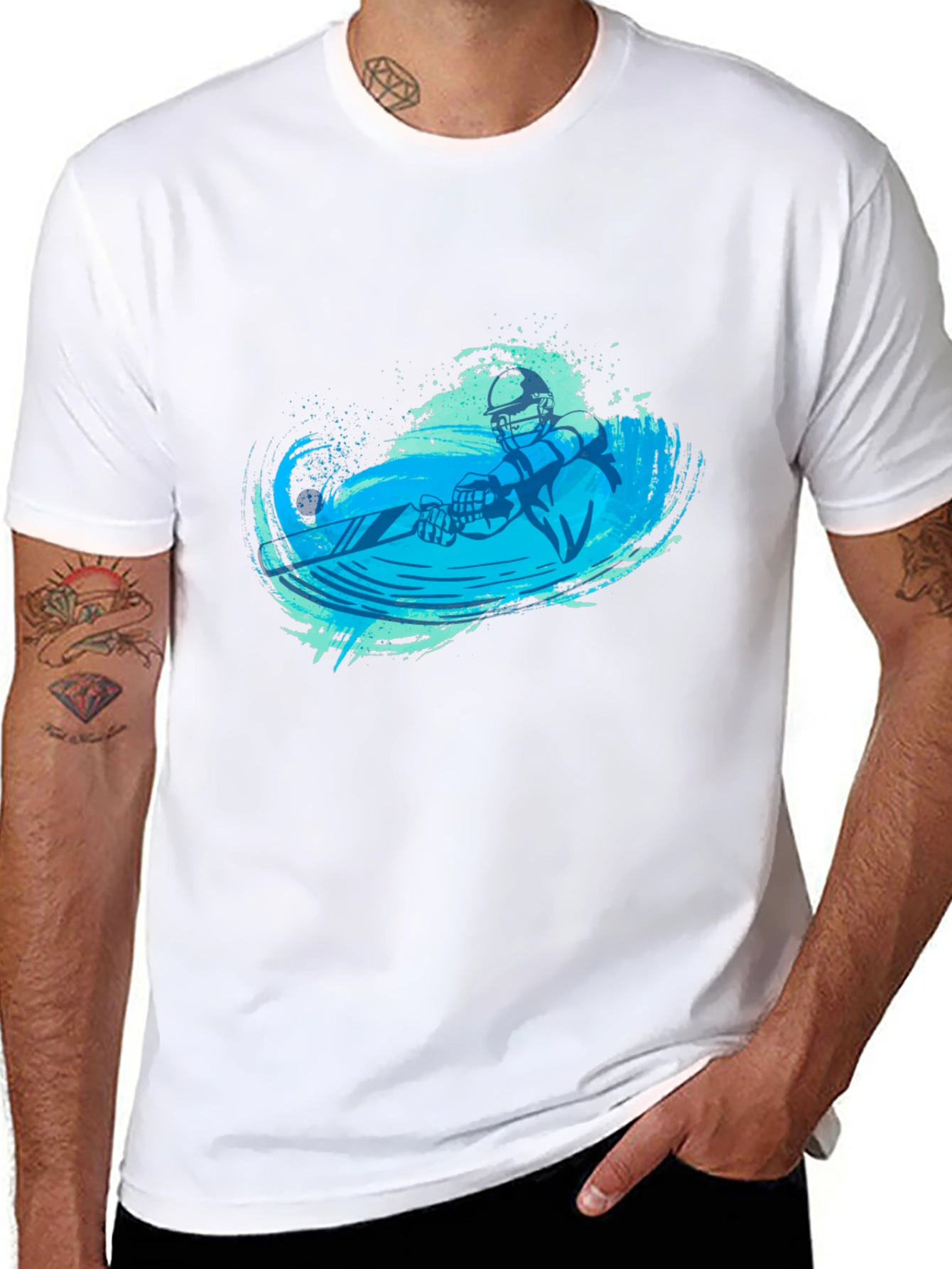 Black T-Shirt with Blue Water Skier Graphic