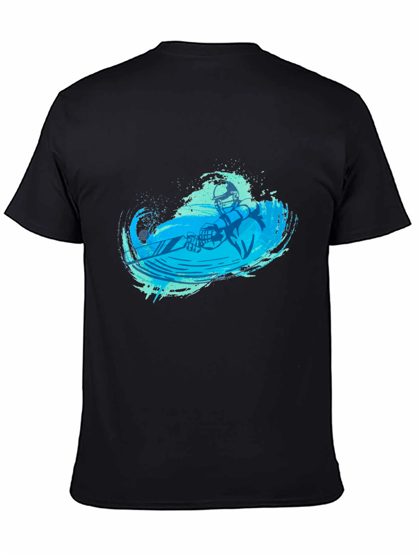 Black T-Shirt with Blue Water Skier Graphic
