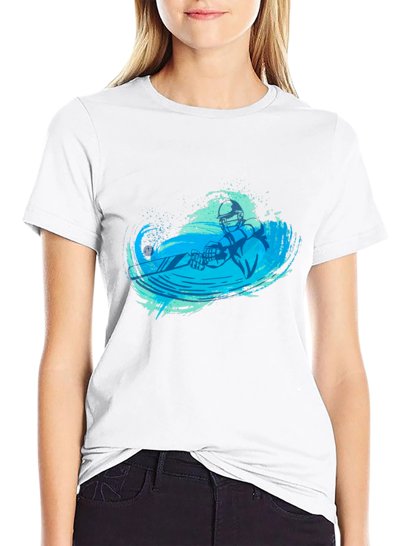 Black T-Shirt with Blue Water Skier Graphic