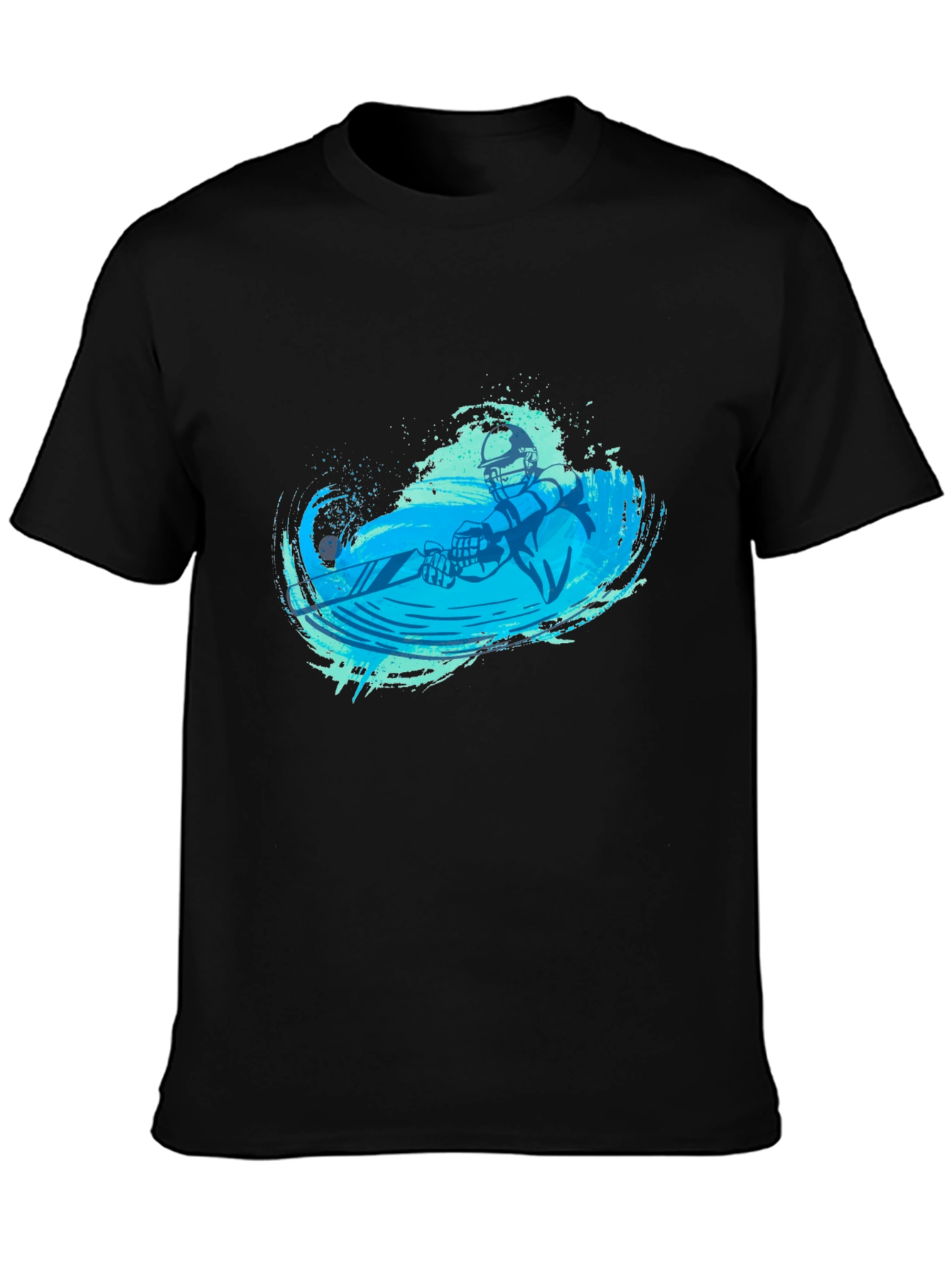 Black T-Shirt with Blue Water Skier Graphic