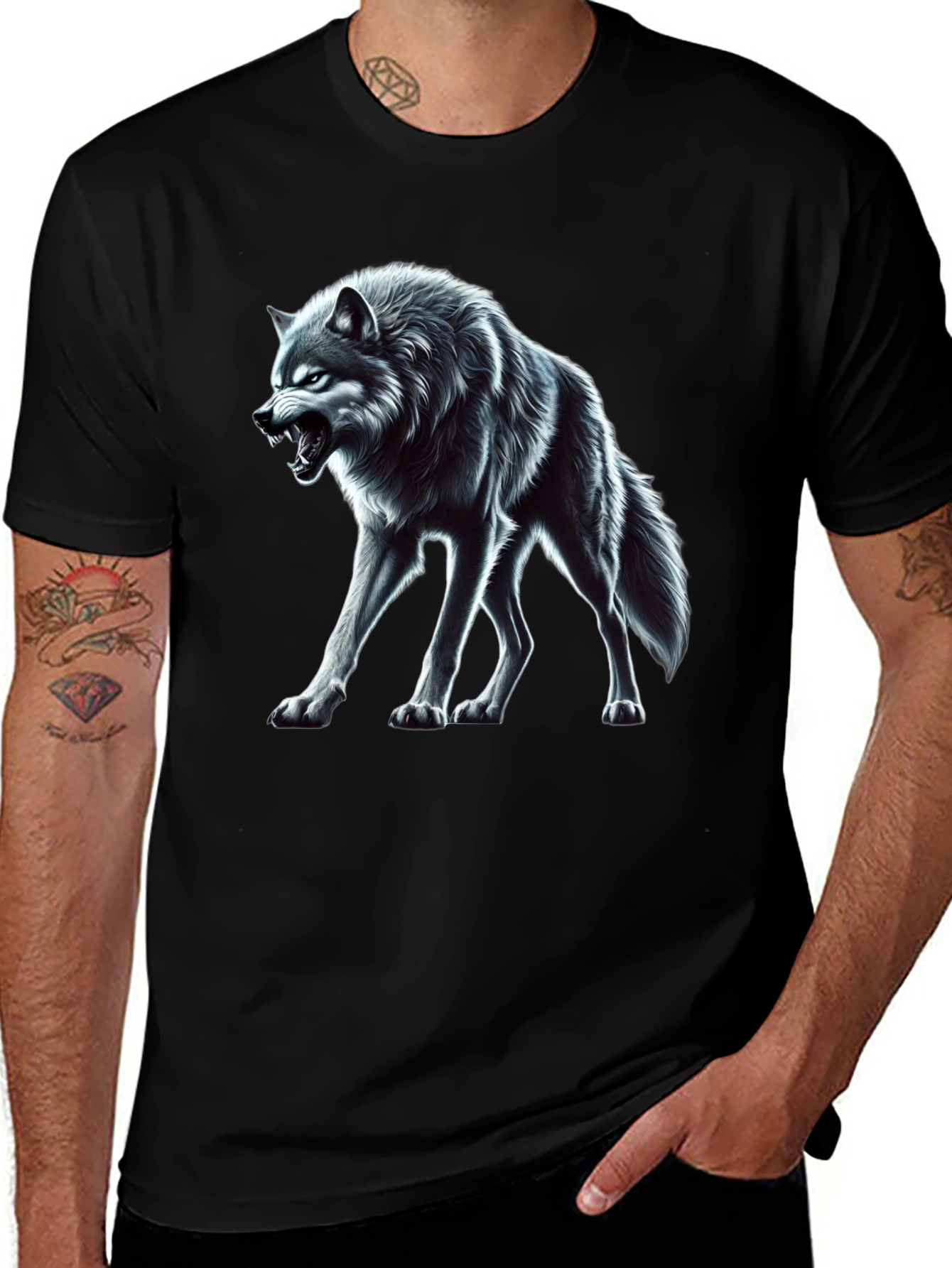 Wolf Graphic Black T-Shirt - Fierce Animal Design