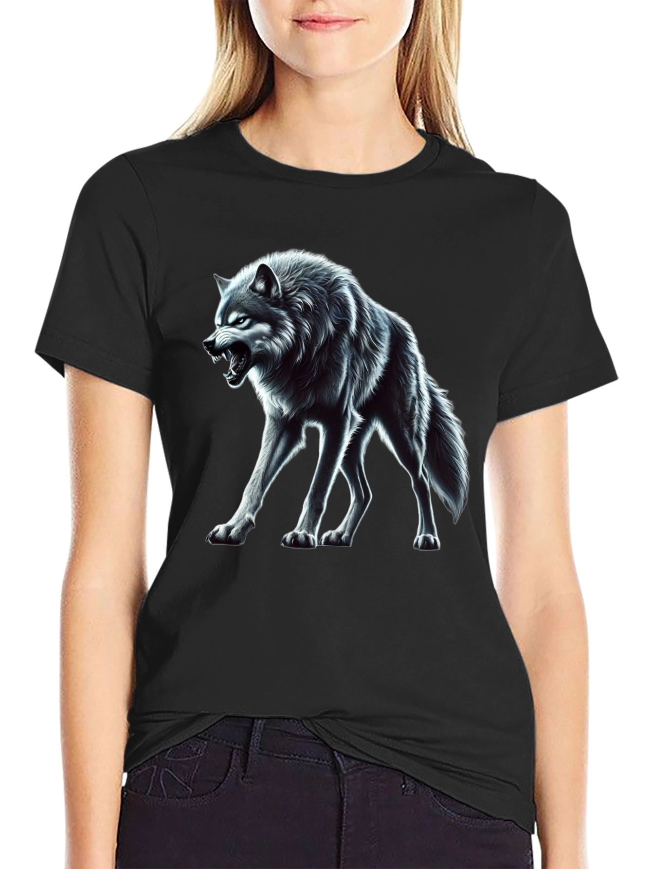 Wolf Graphic Black T-Shirt - Fierce Animal Design