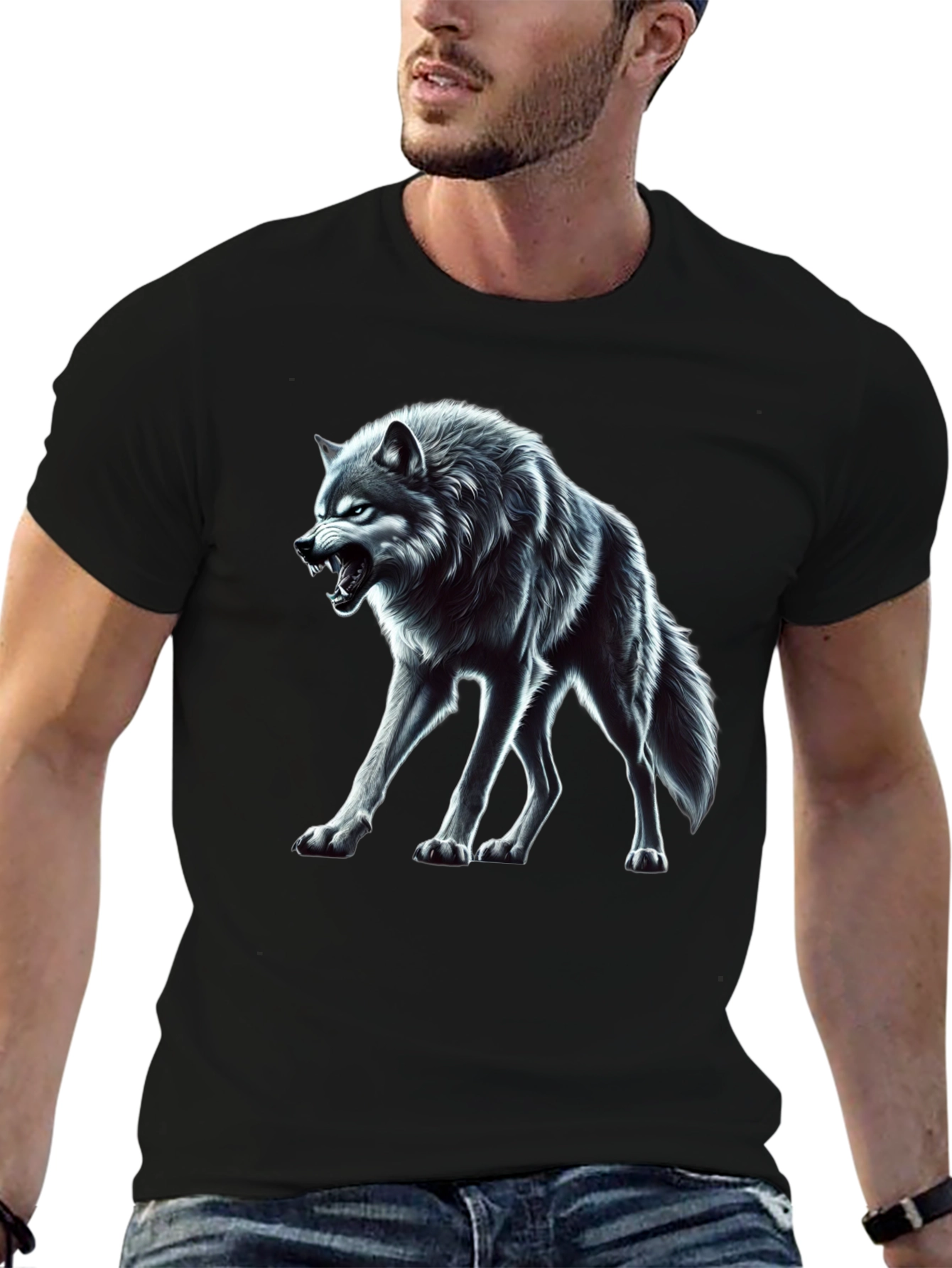 Wolf Graphic Black T-Shirt - Fierce Animal Design