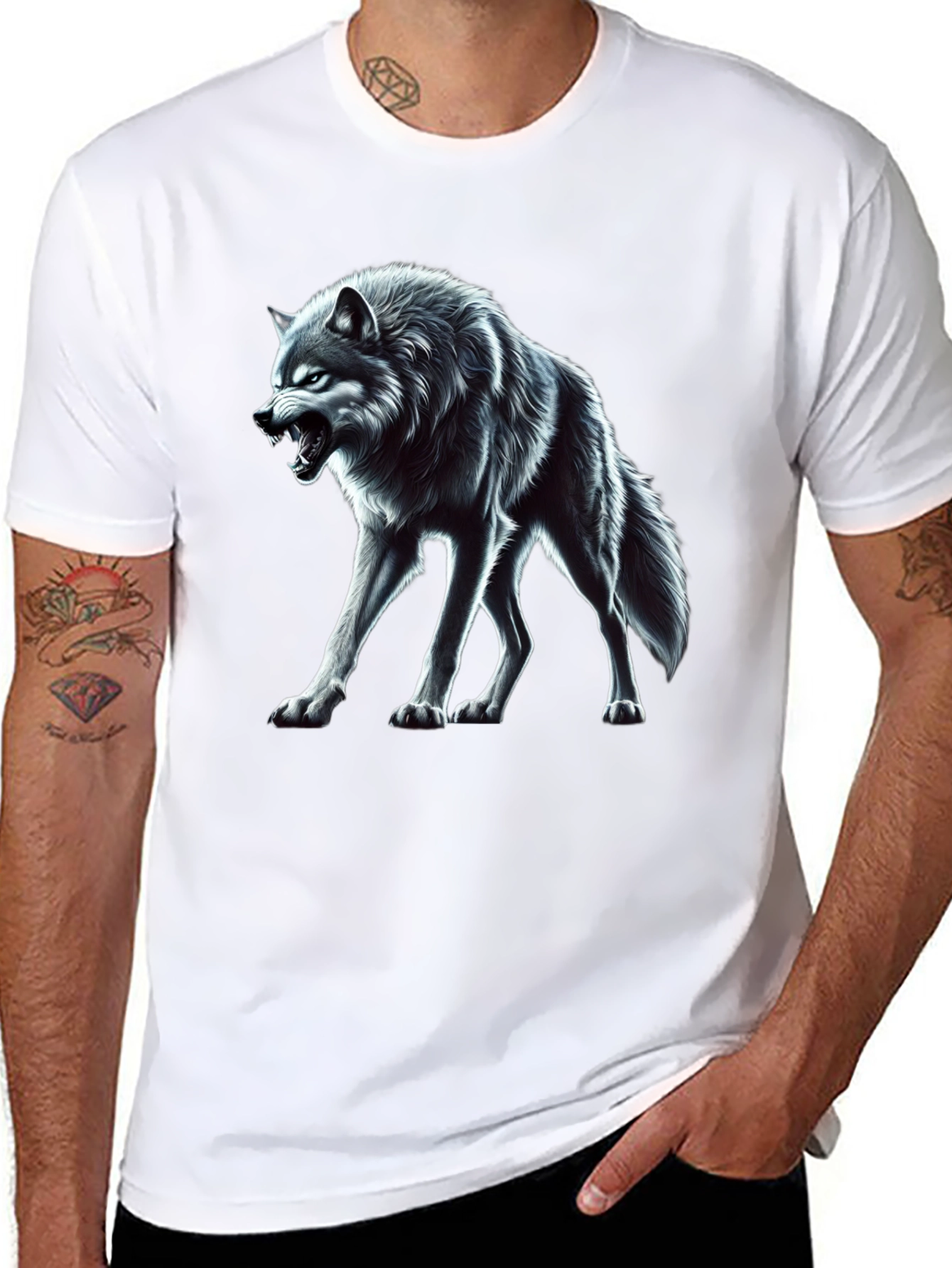 Wolf Graphic Black T-Shirt - Fierce Animal Design