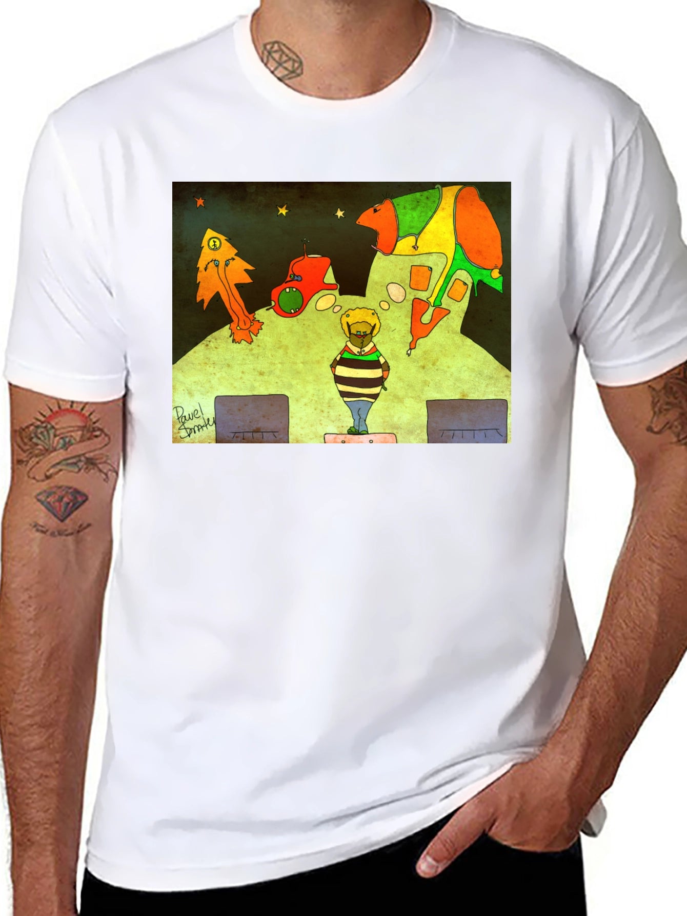 Retro Cartoon Graphic Print Black Tee