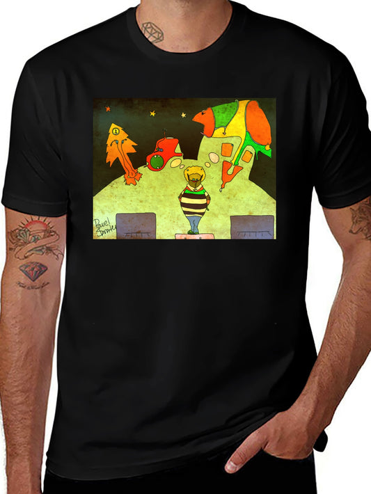 Retro Cartoon Graphic Print Black Tee