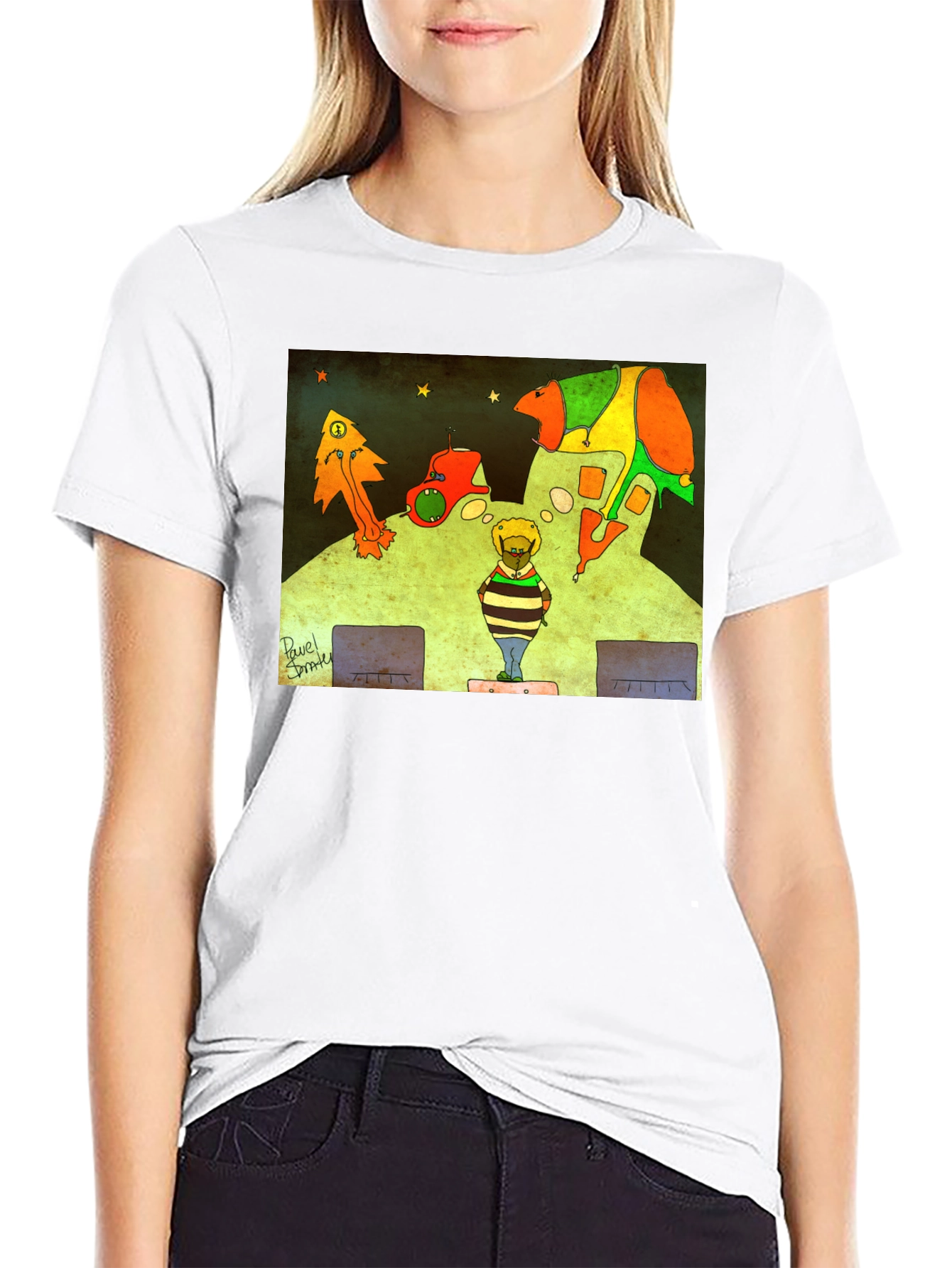 Retro Cartoon Graphic Print Black Tee