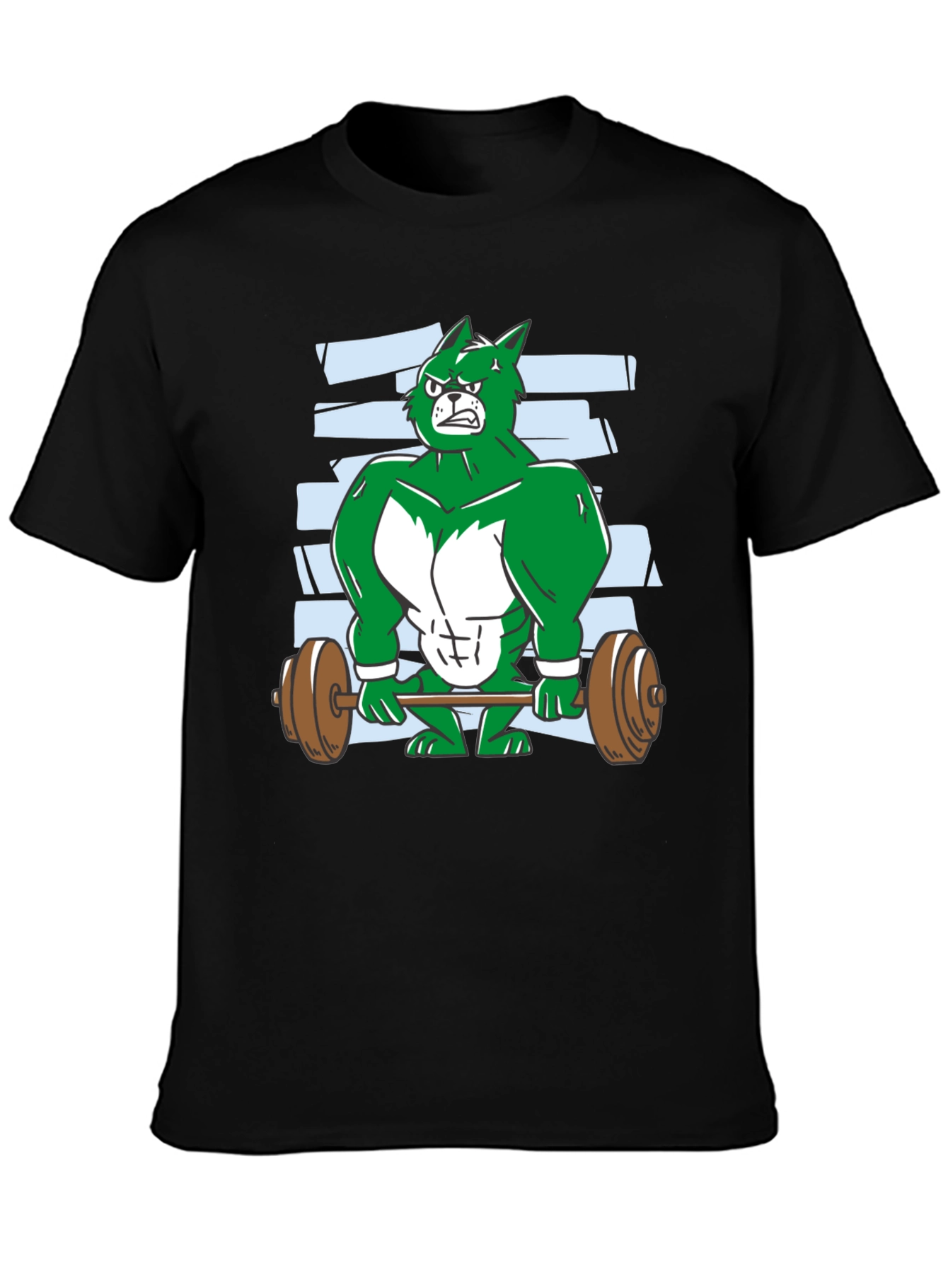 Weightlifting Green Wolf Cartoon T-Shirt