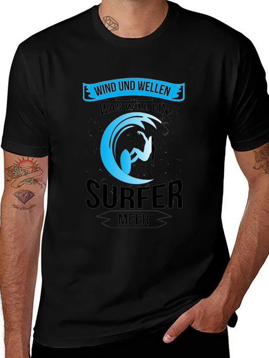 Surfer Black T-Shirt: Wind und Wellen Design