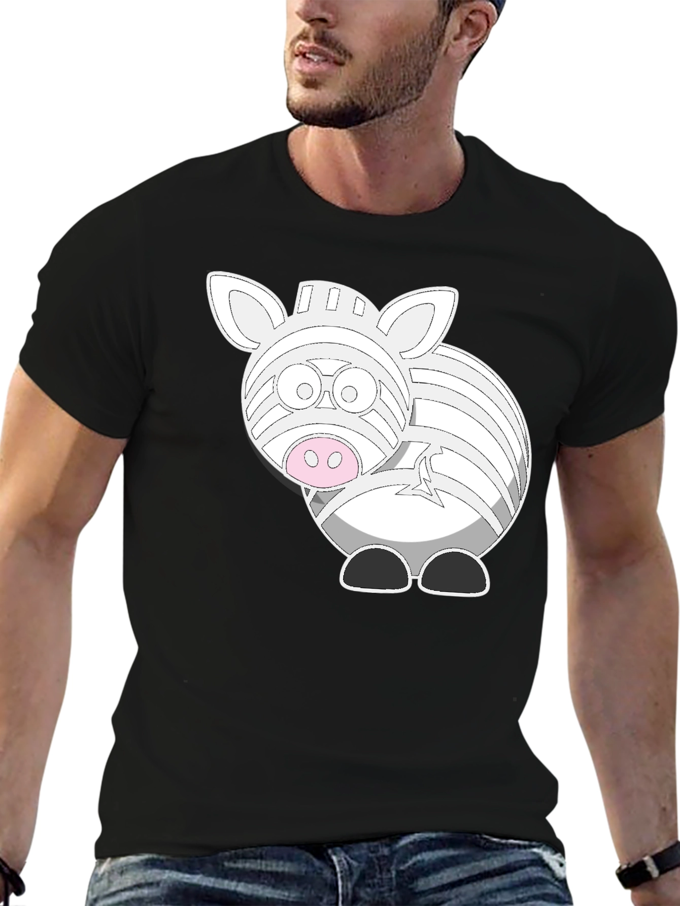 Zebra Cartoon Graphic T-Shirt - Black