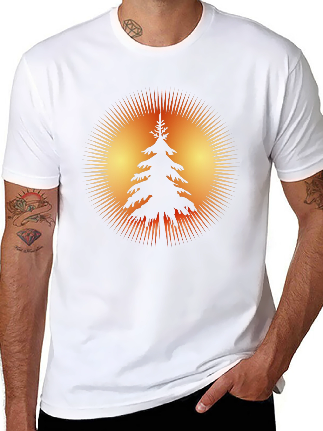 Nature Sunset Tree Graphic Black T-Shirt