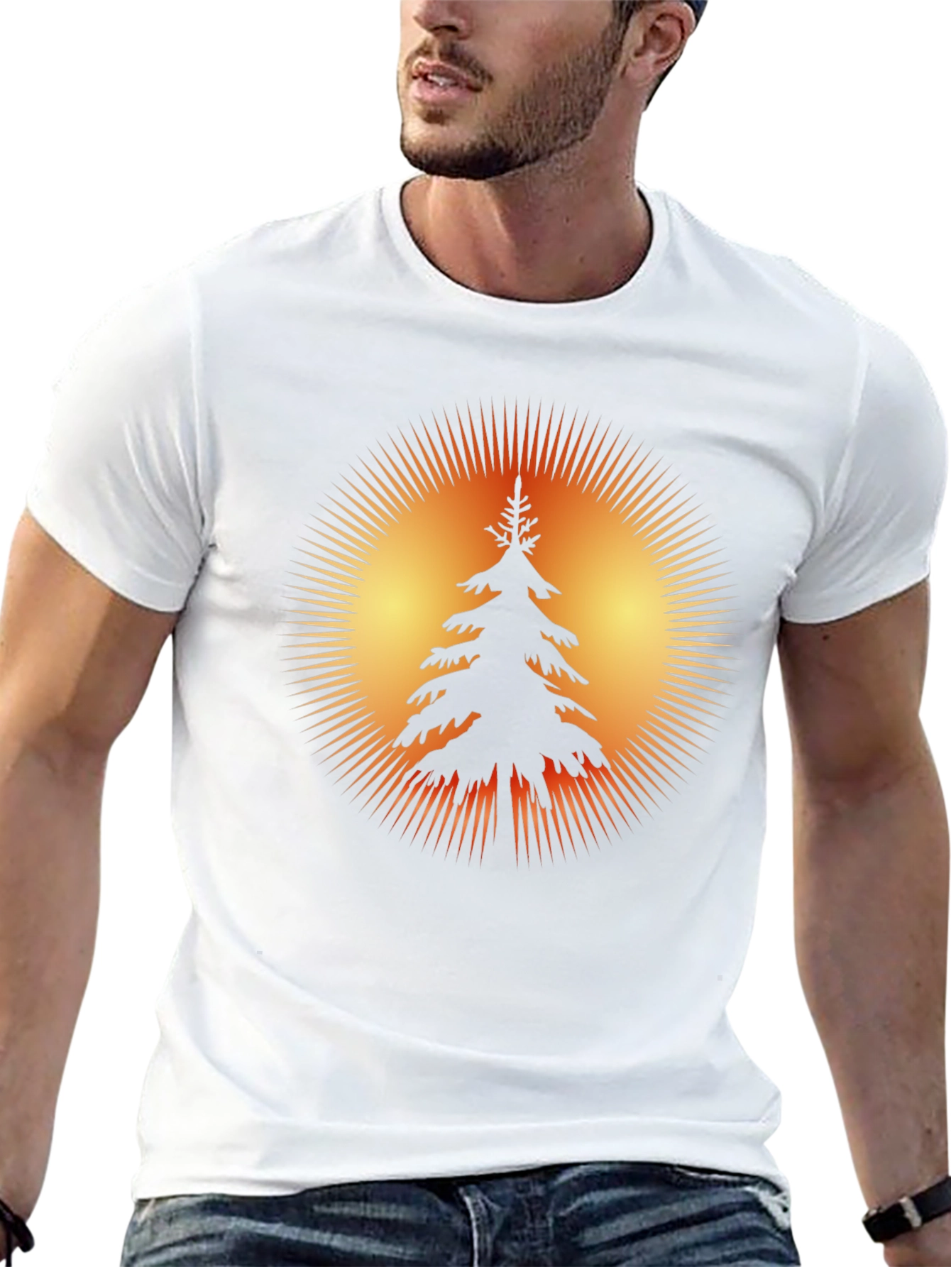 Nature Sunset Tree Graphic Black T-Shirt