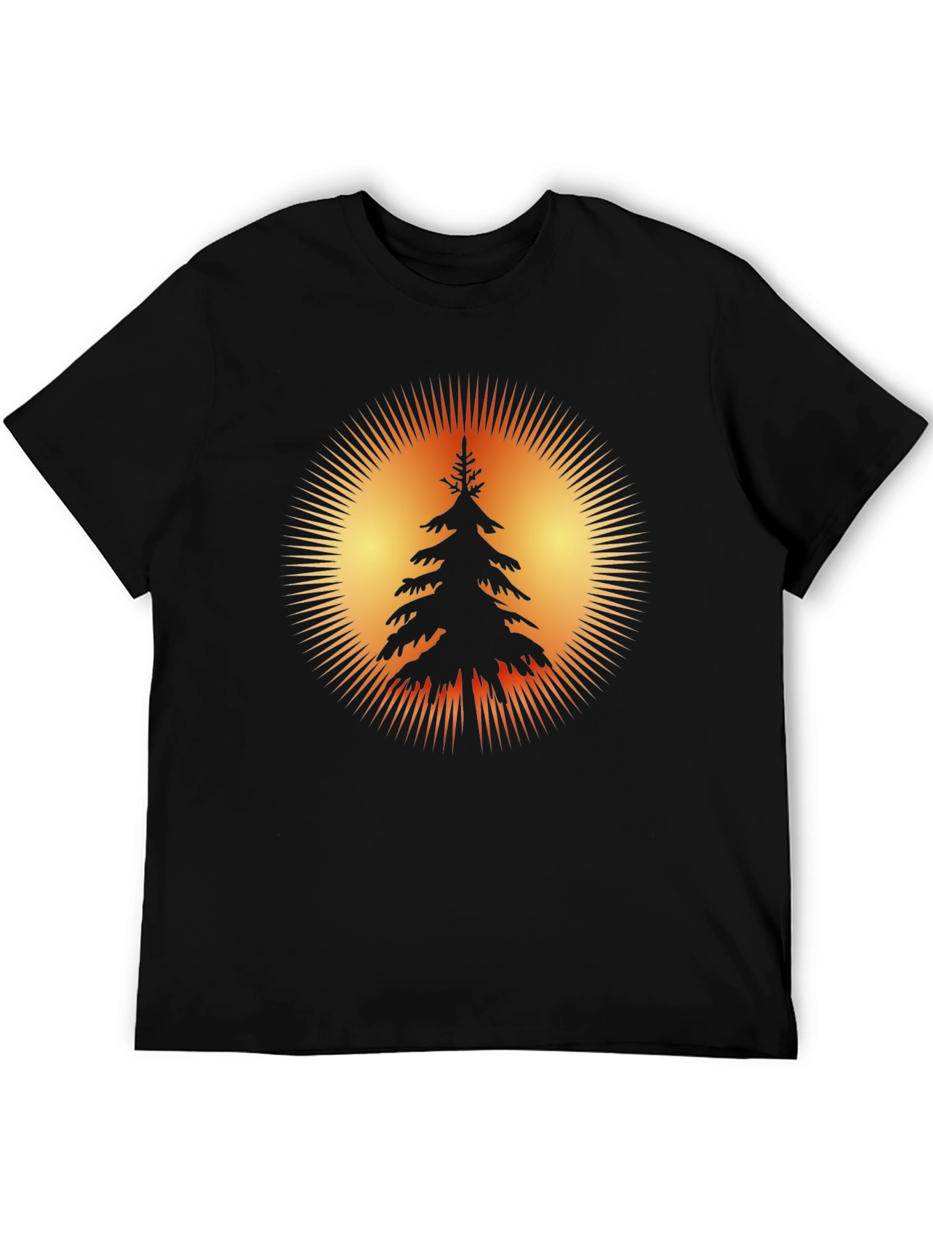 Nature Sunset Tree Graphic Black T-Shirt
