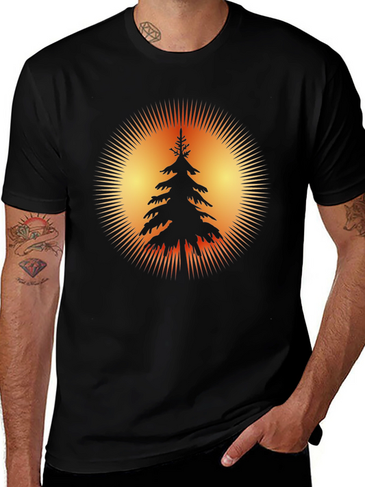 Nature Sunset Tree Graphic Black T-Shirt