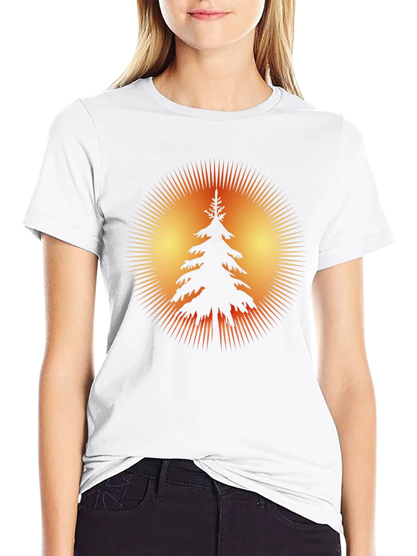 Nature Sunset Tree Graphic Black T-Shirt