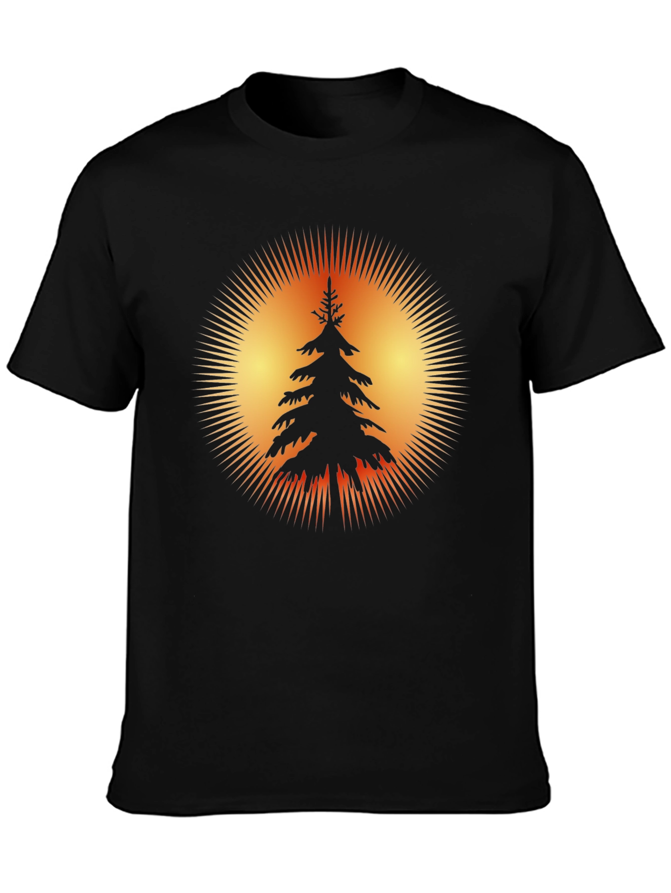 Nature Sunset Tree Graphic Black T-Shirt