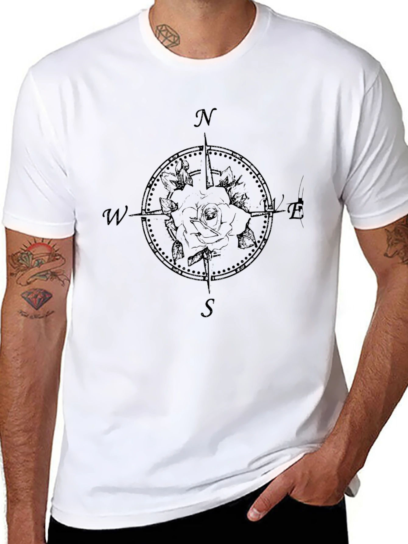 Rose Compass Black Graphic Tee