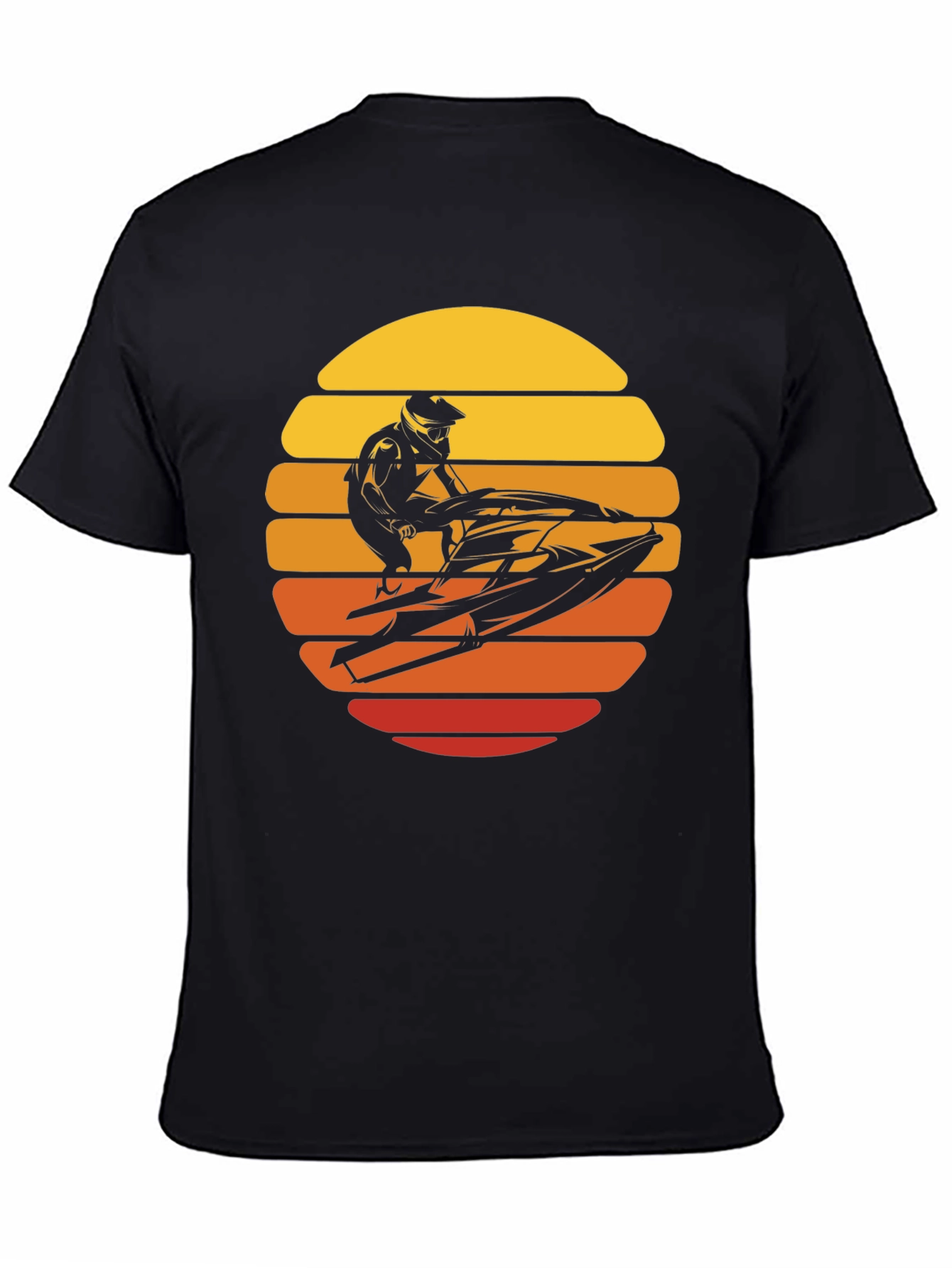 Jet Ski Sunset Graphic Tee - Black Cotton T-Shirt