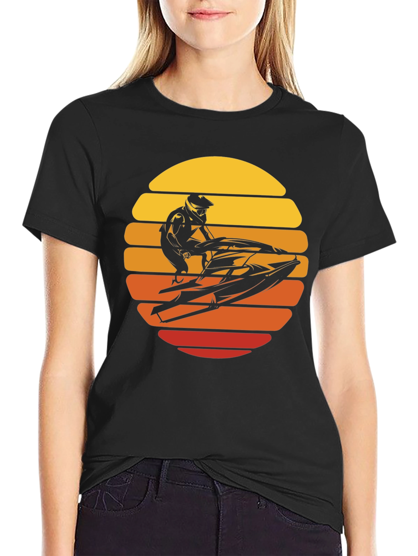 Jet Ski Sunset Graphic Tee - Black Cotton T-Shirt
