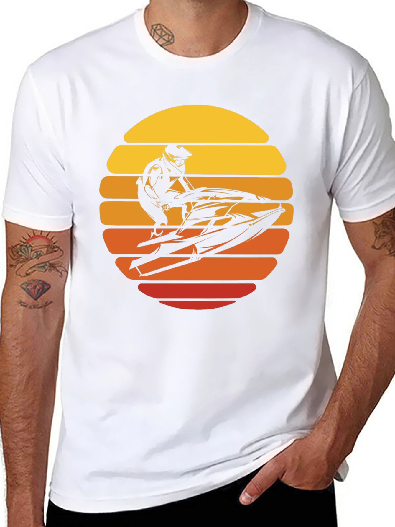 Jet Ski Sunset Graphic Tee - Black Cotton T-Shirt