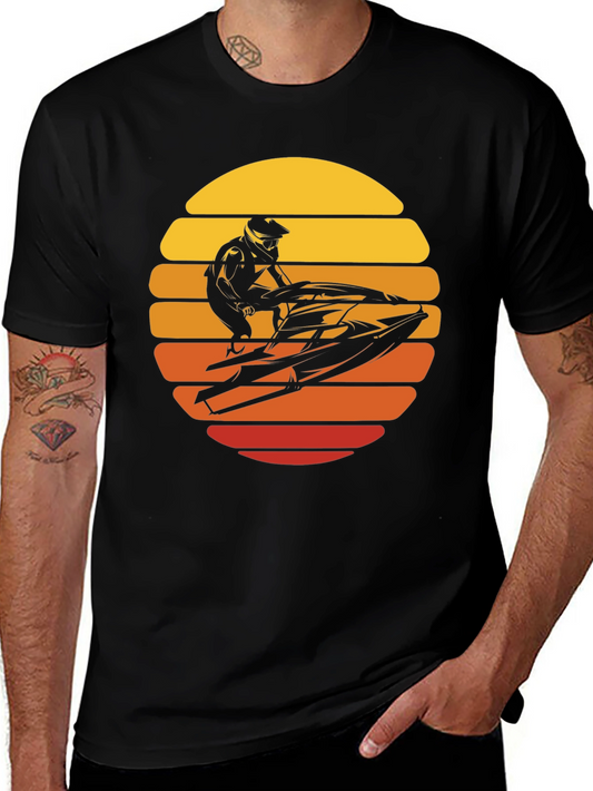 Jet Ski Sunset Graphic Tee - Black Cotton T-Shirt