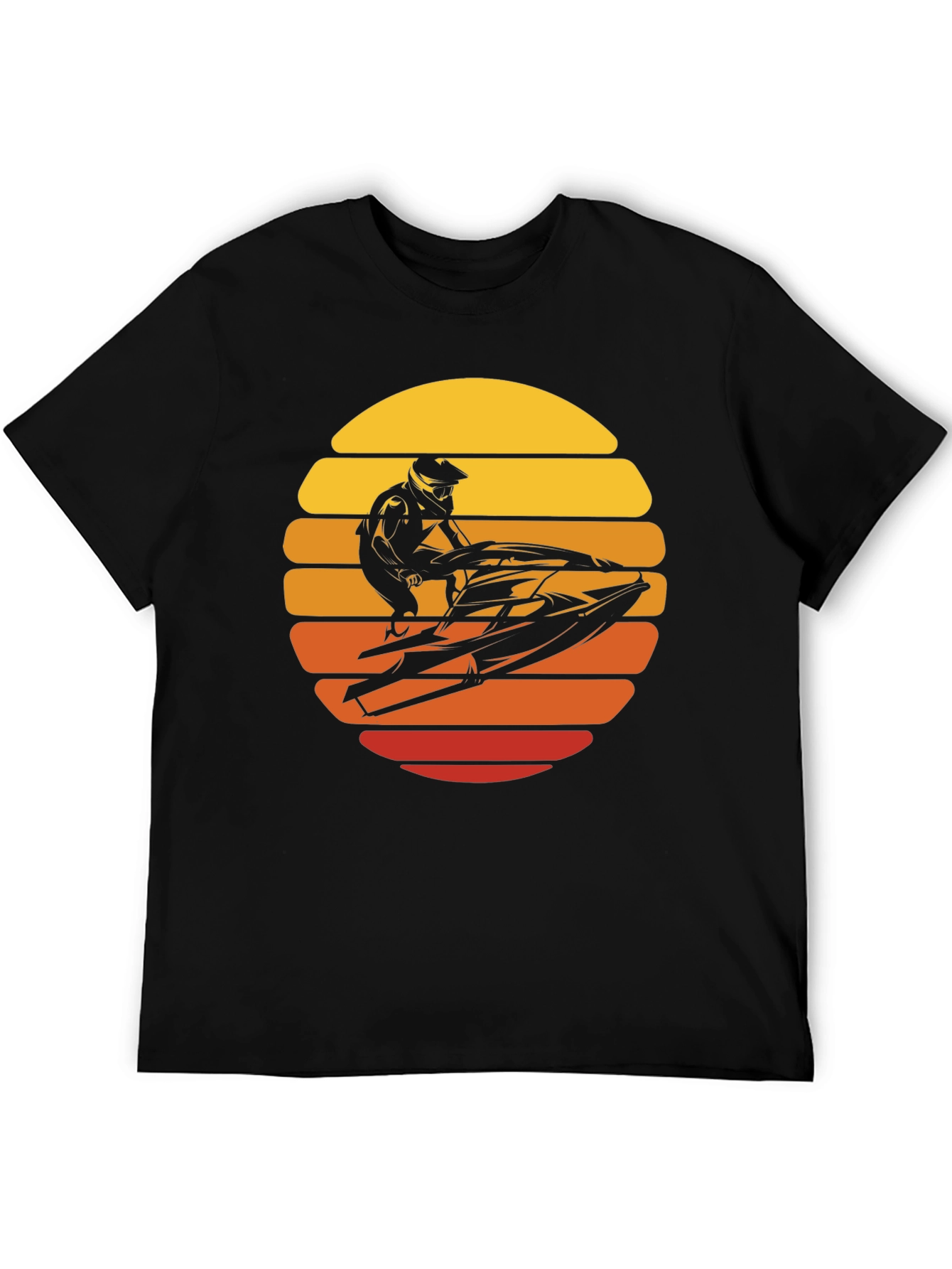 Jet Ski Sunset Graphic Tee - Black Cotton T-Shirt