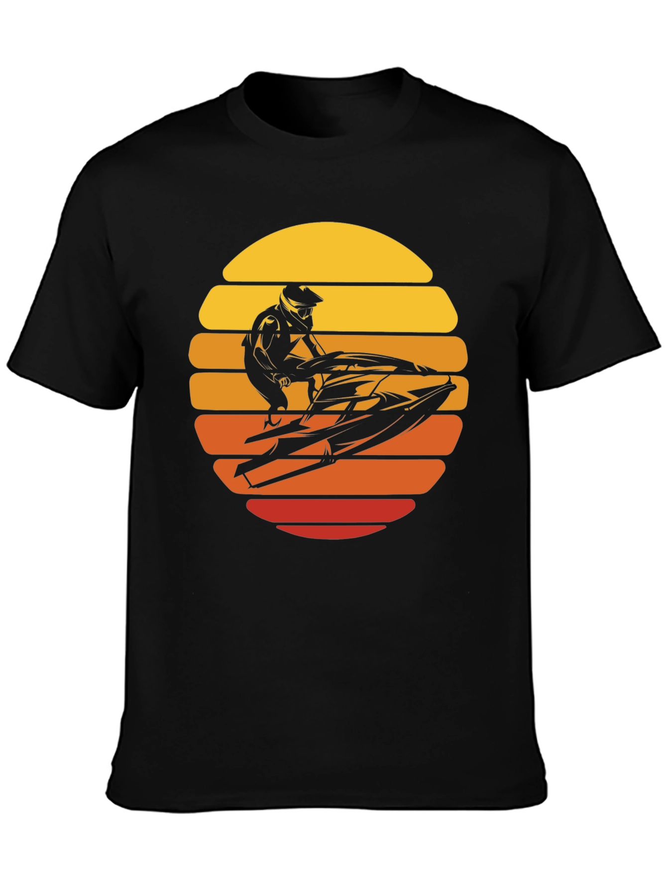 Jet Ski Sunset Graphic Tee - Black Cotton T-Shirt