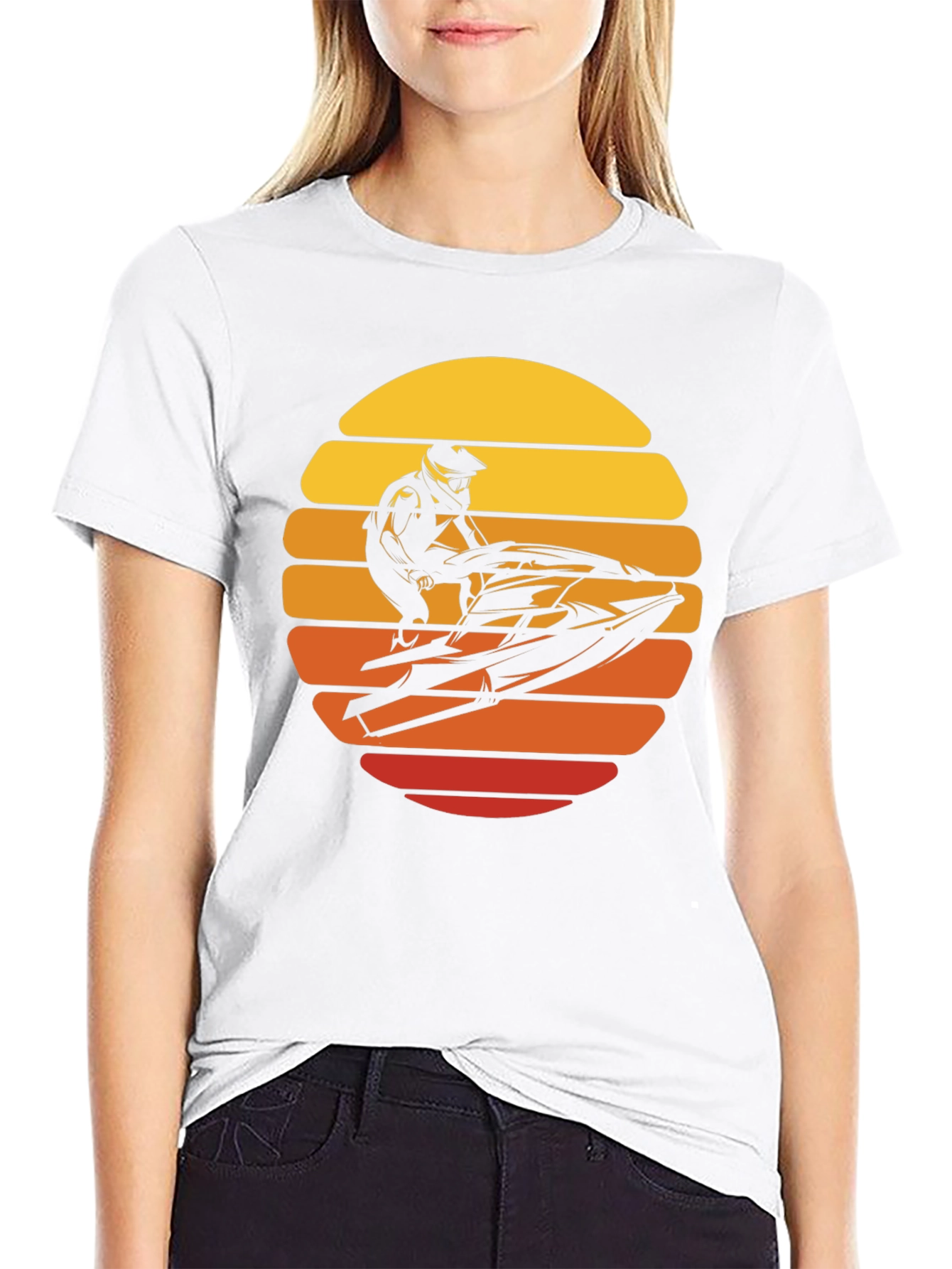Jet Ski Sunset Graphic Tee - Black Cotton T-Shirt