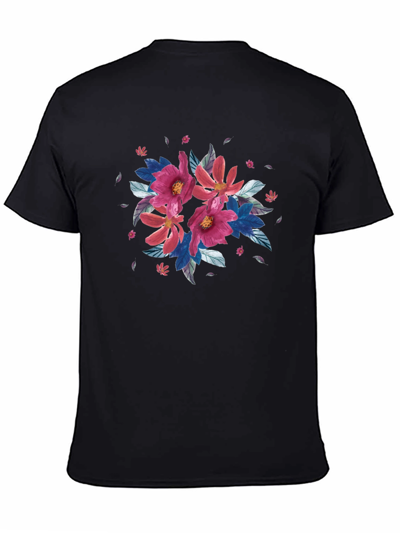 Floral Print Black T-Shirt - Casual Style