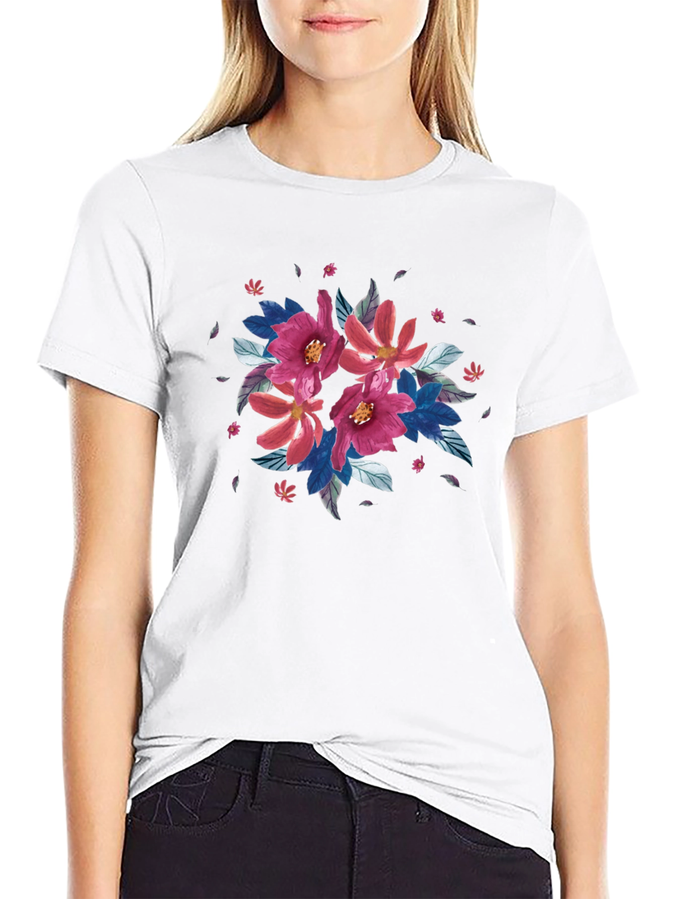 Floral Print Black T-Shirt - Casual Style