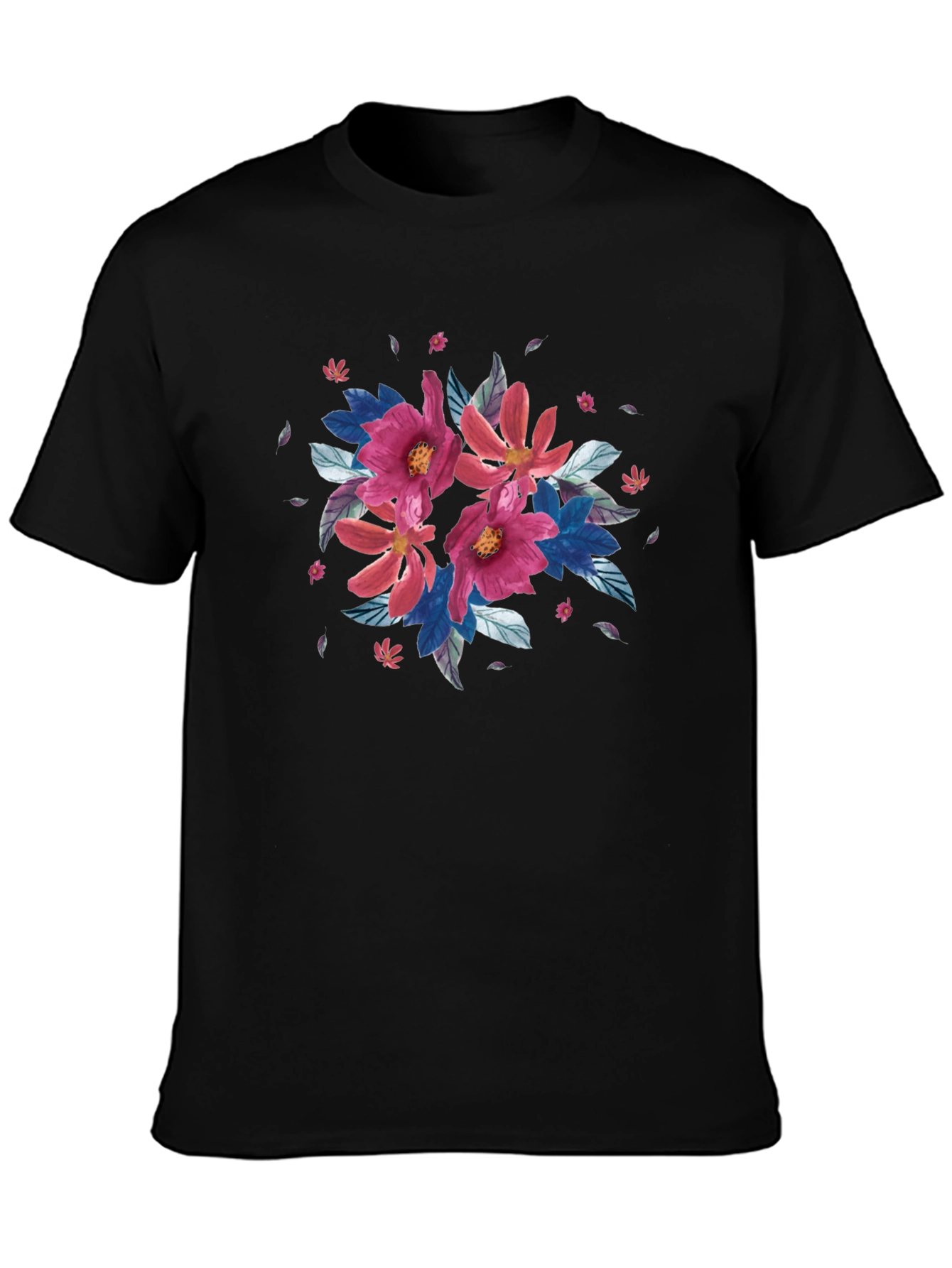 Floral Print Black T-Shirt - Casual Style