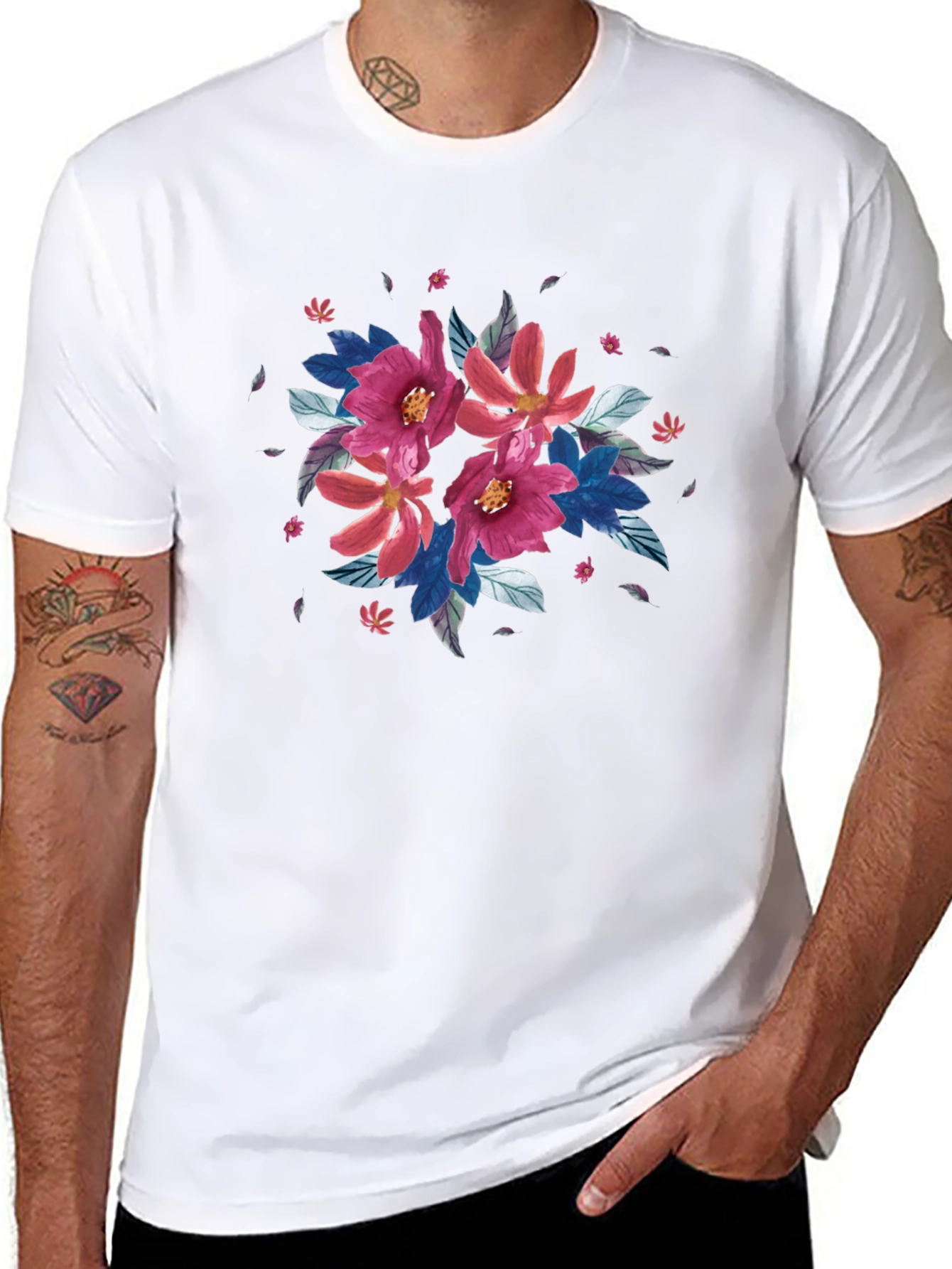 Floral Print Black T-Shirt - Casual Style