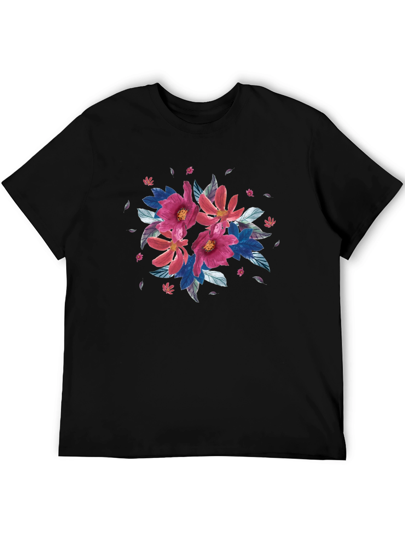 Floral Print Black T-Shirt - Casual Style
