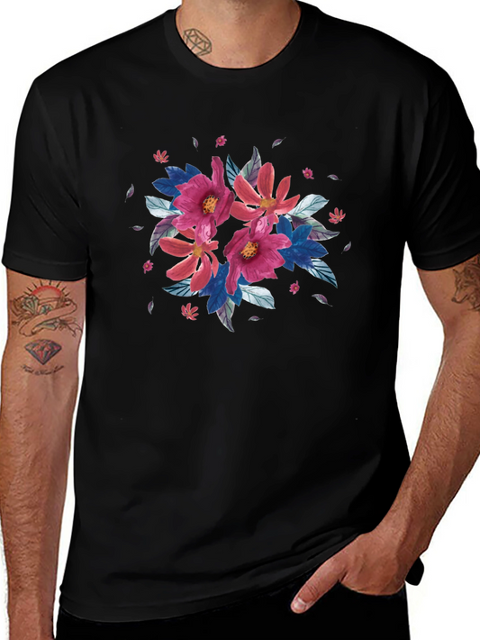 Floral Print Black T-Shirt - Casual Style