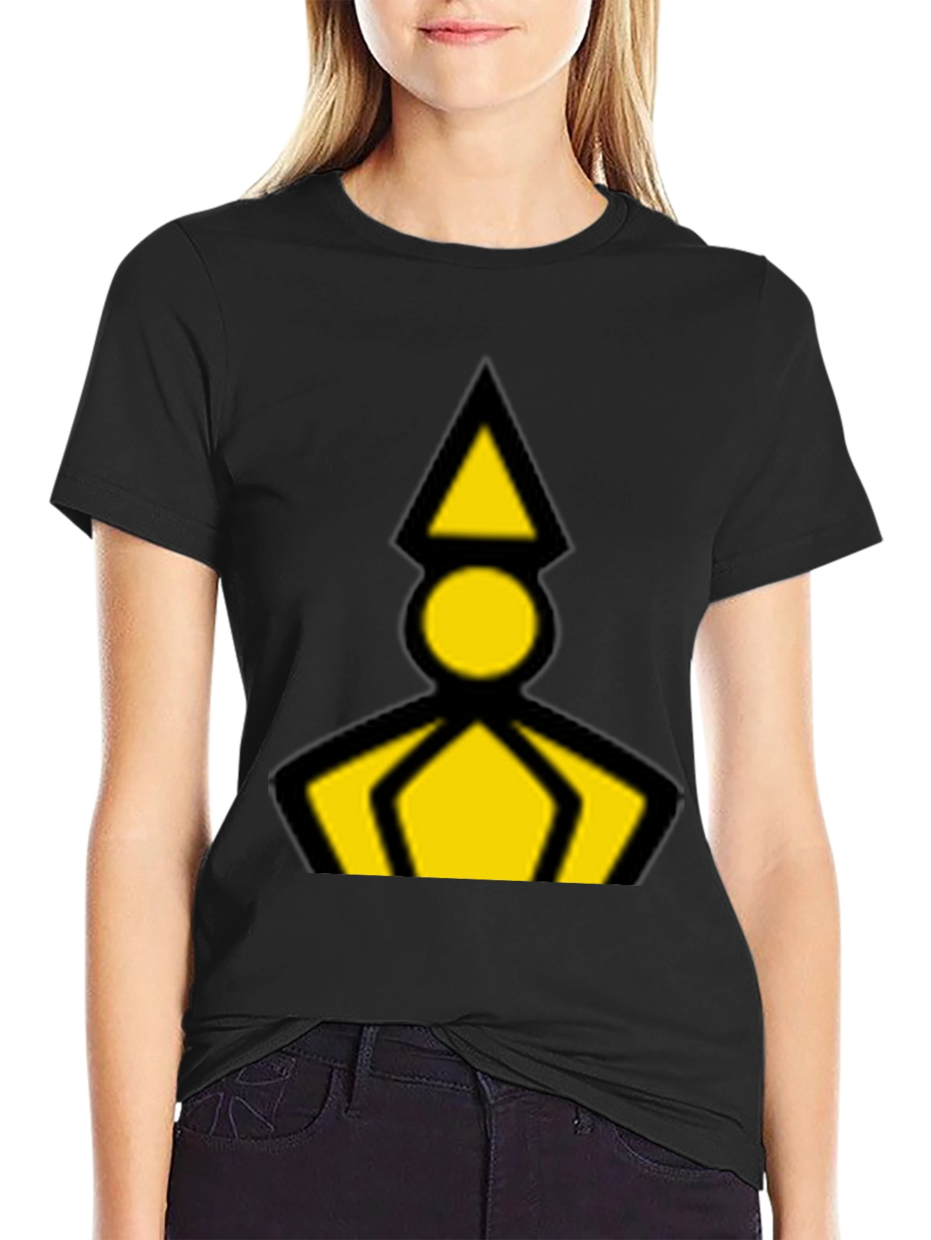 Geometric Graphic Tee - Black with Yellow Design