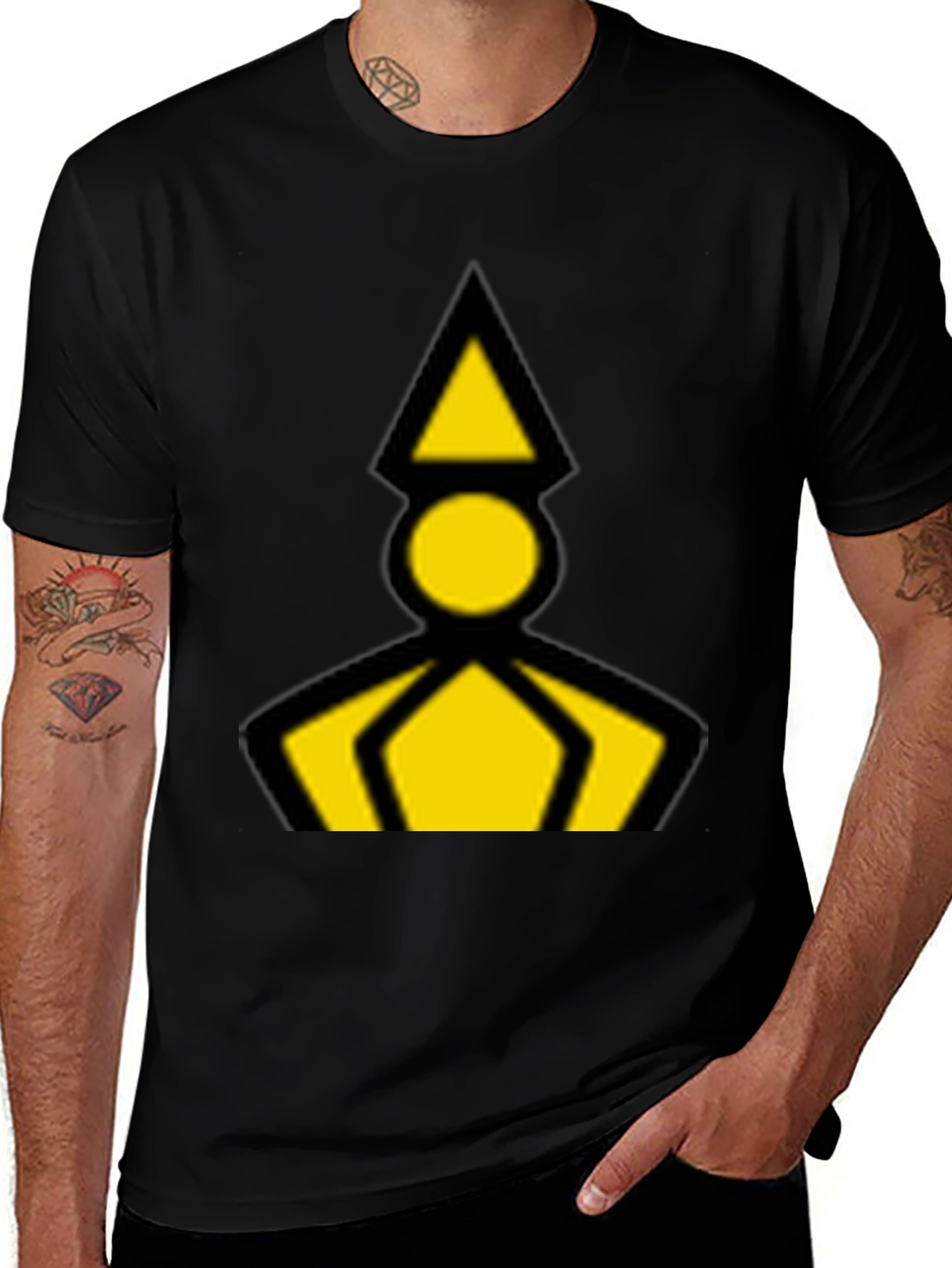 Geometric Graphic Tee - Black with Yellow Design