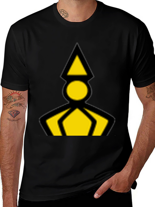 Geometric Graphic Tee - Black with Yellow Design