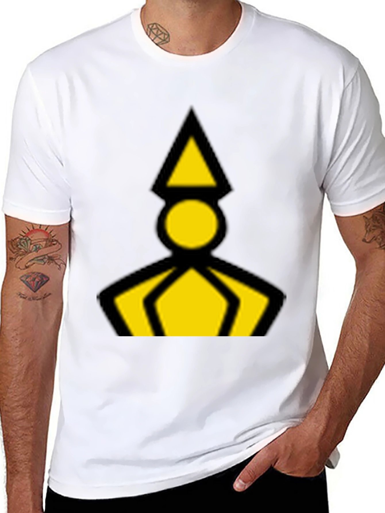 Geometric Graphic Tee - Black with Yellow Design