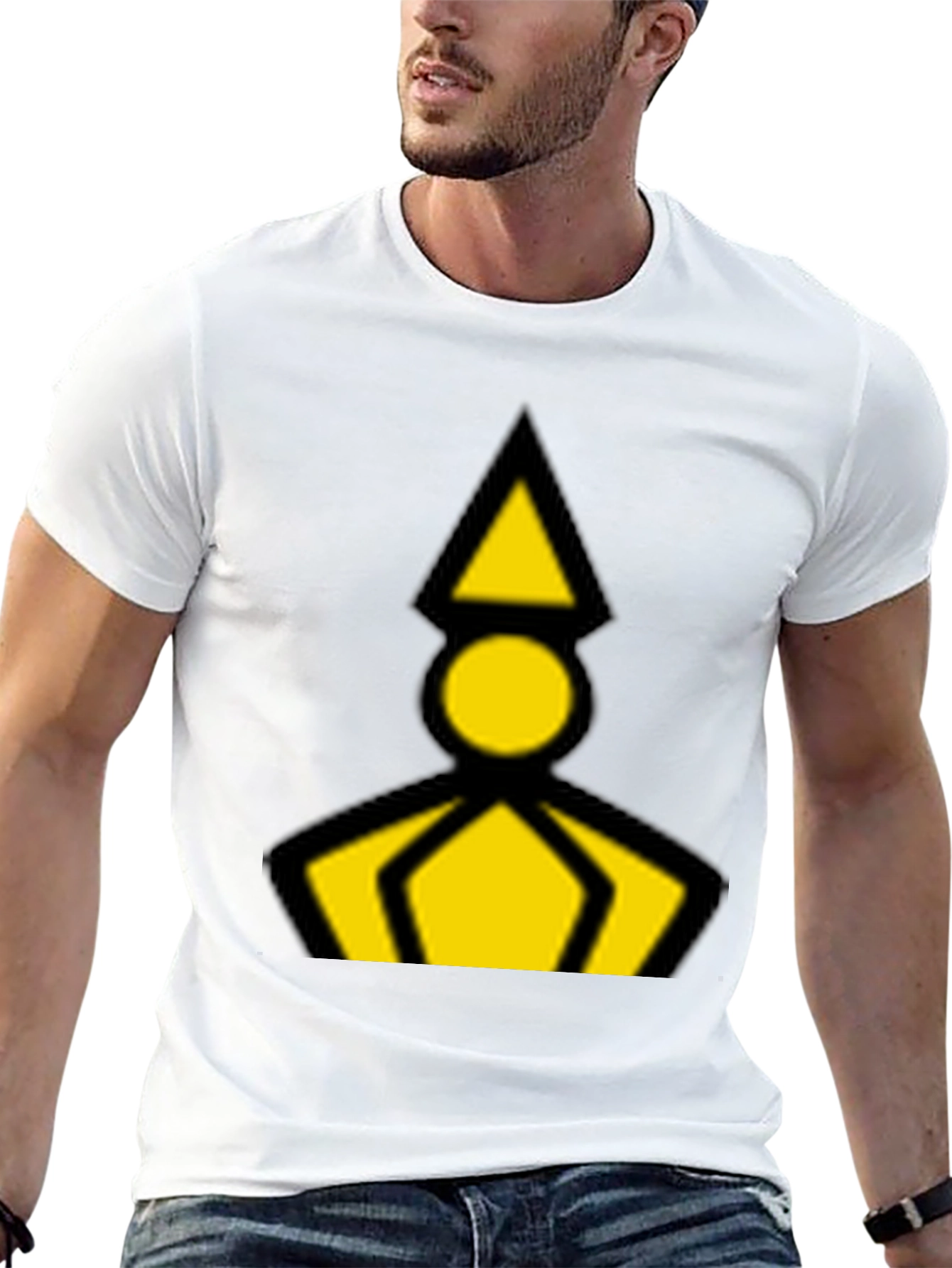 Geometric Graphic Tee - Black with Yellow Design