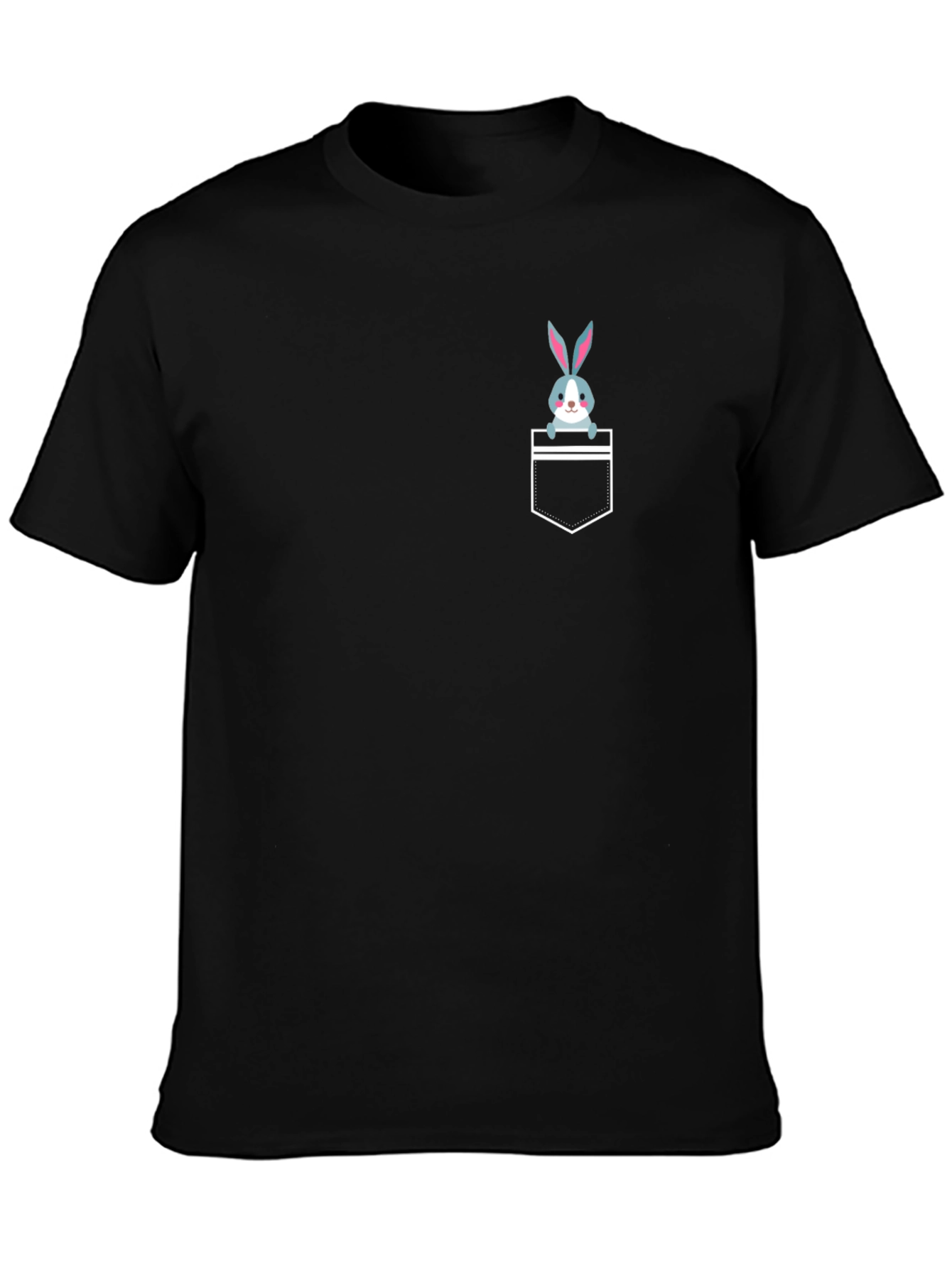 Cute Rabbit Pocket T-Shirt - Black