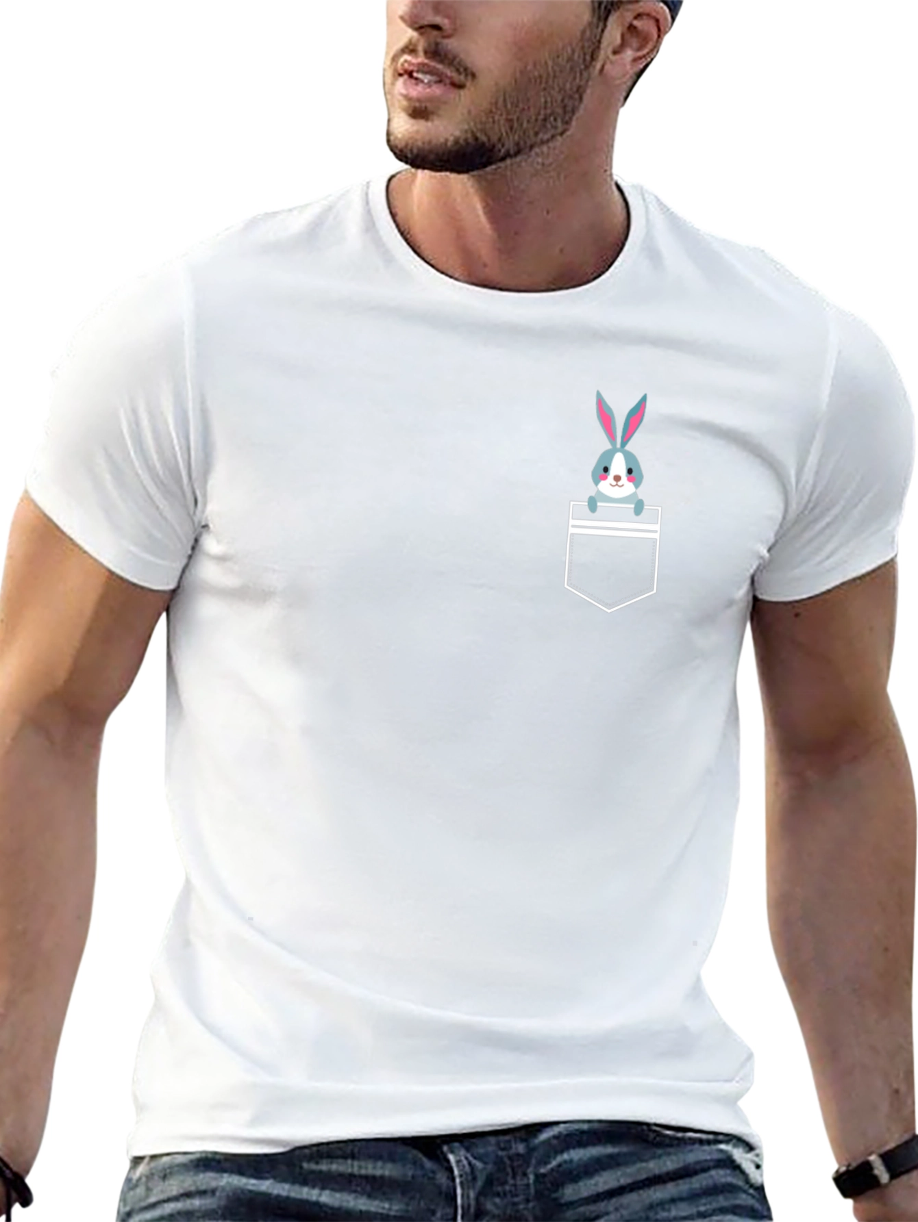 Cute Rabbit Pocket T-Shirt - Black